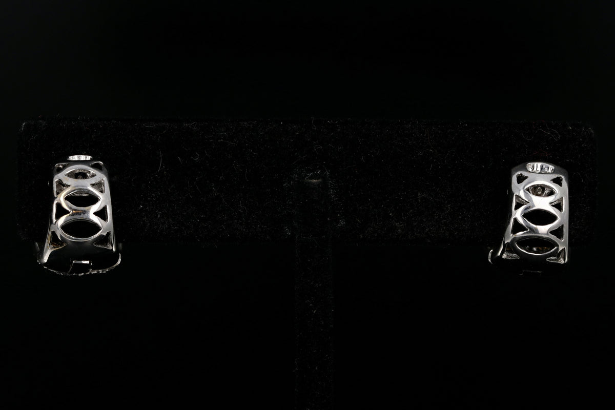 18K Yellow & White Gold Leaf Design Diamond Huggie Hoop Earrings - Queen May