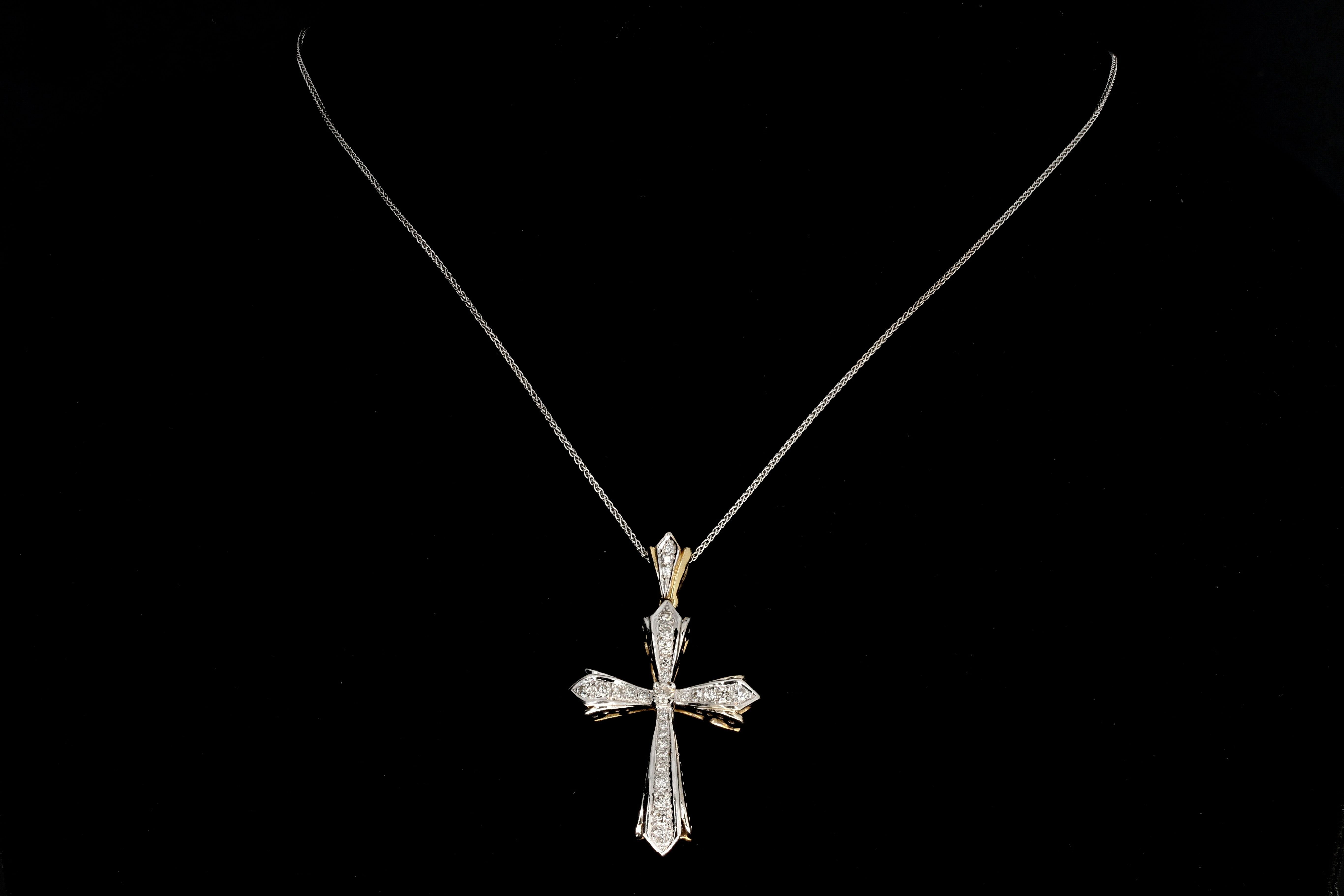 14K White & Yellow Gold .60 CTW Diamond Cross Pendant - Queen May