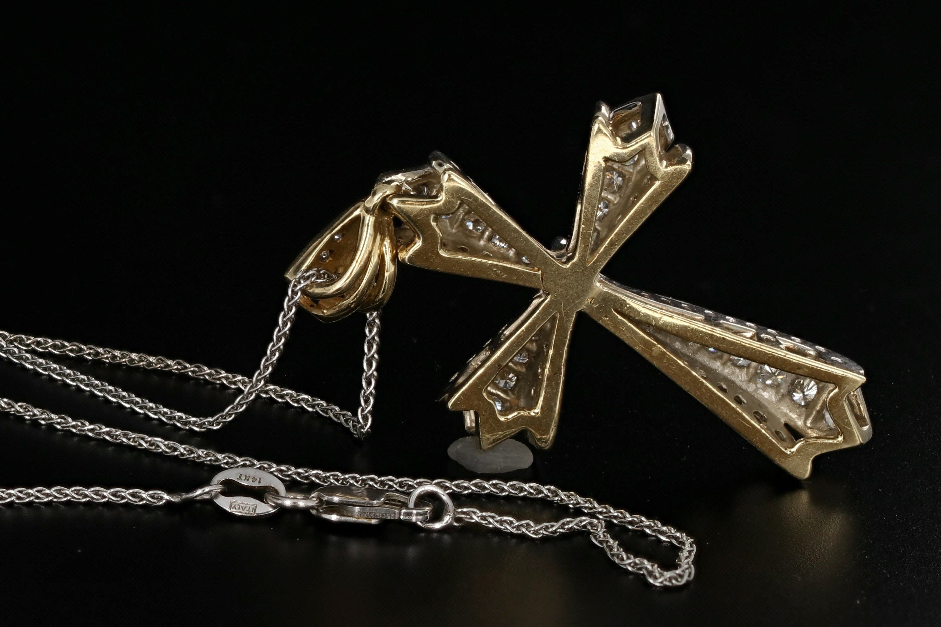 14K White & Yellow Gold .60 CTW Diamond Cross Pendant - Queen May