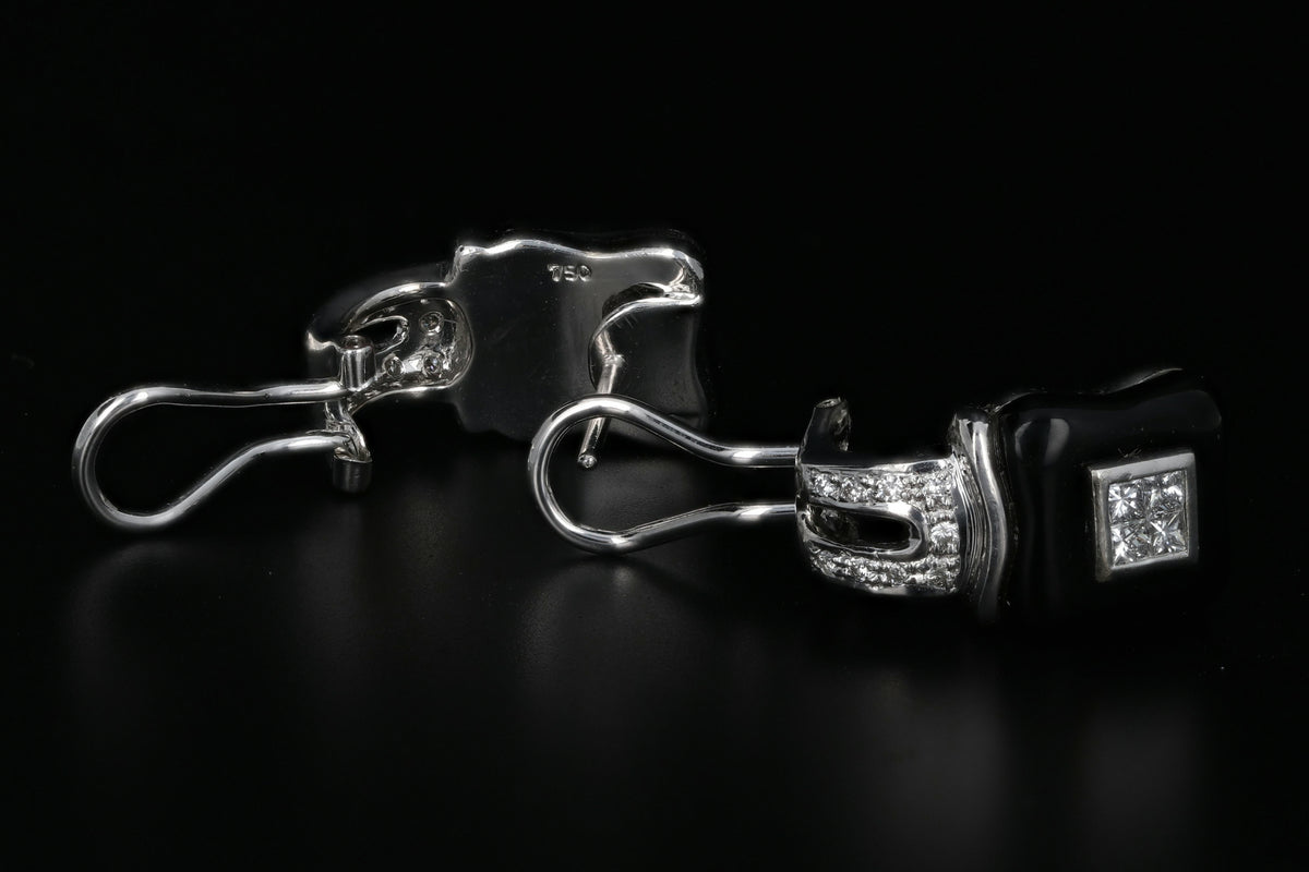 18K White Gold .50 CTW Diamond & Onyx Earrings - Queen May