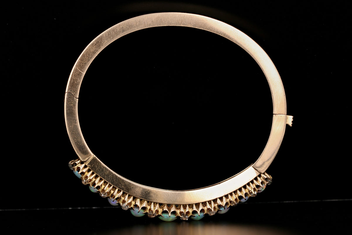 18K Rose Gold Victorian Opal and 2 CTW Old Mine Cut Diamond Bracelet - Queen May
