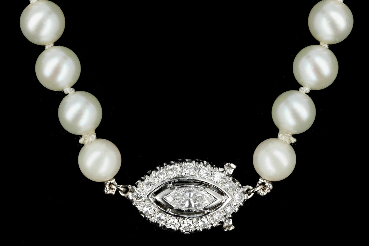 Modern 14K White Gold 6.8-9.70mm Cultured Japanese Akoya Pearl and Diamond Necklace - Queen May