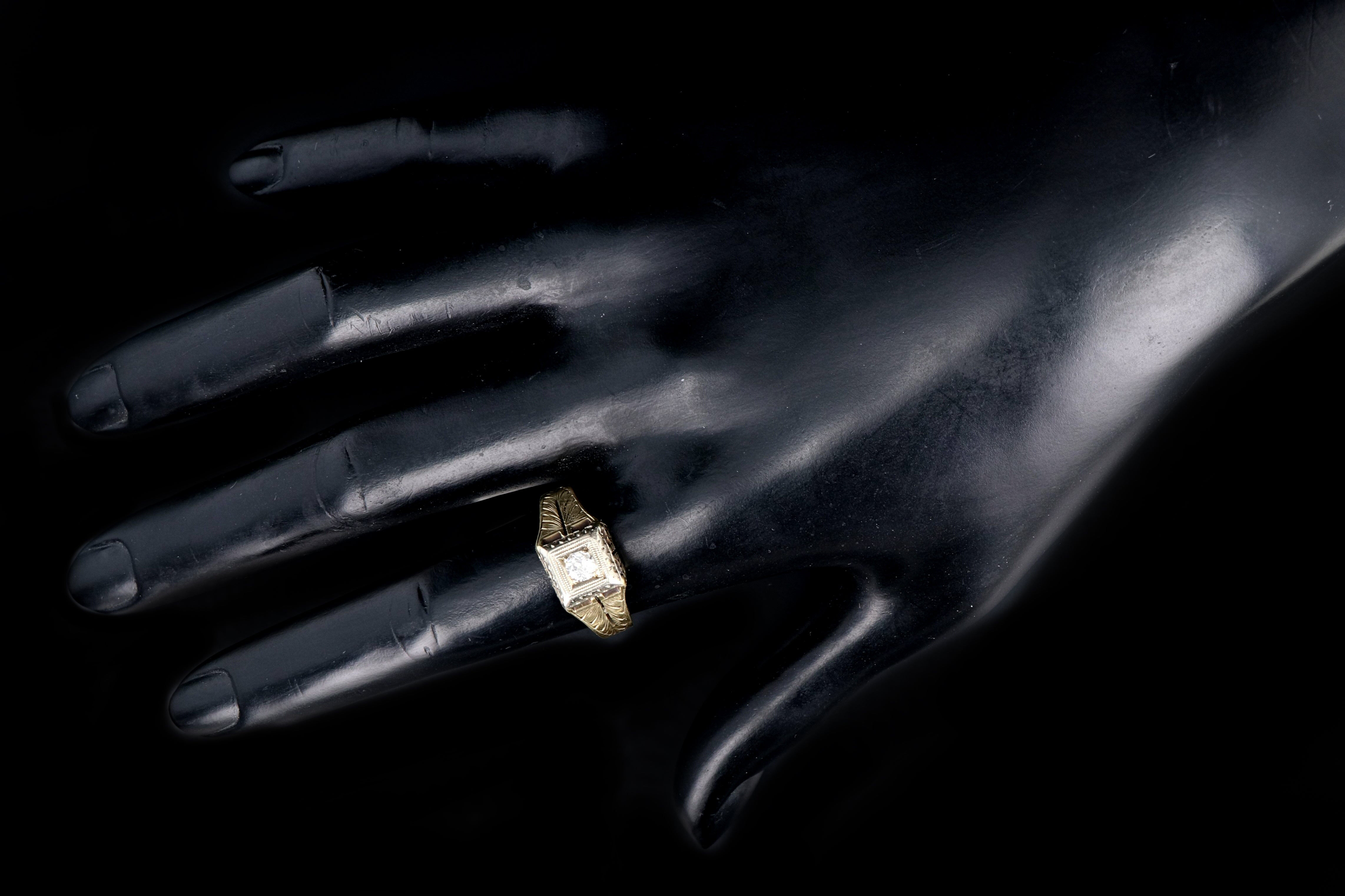 Art Deco 14K Yellow Gold .17 Carat Old European Cut Diamond Ring - Queen May