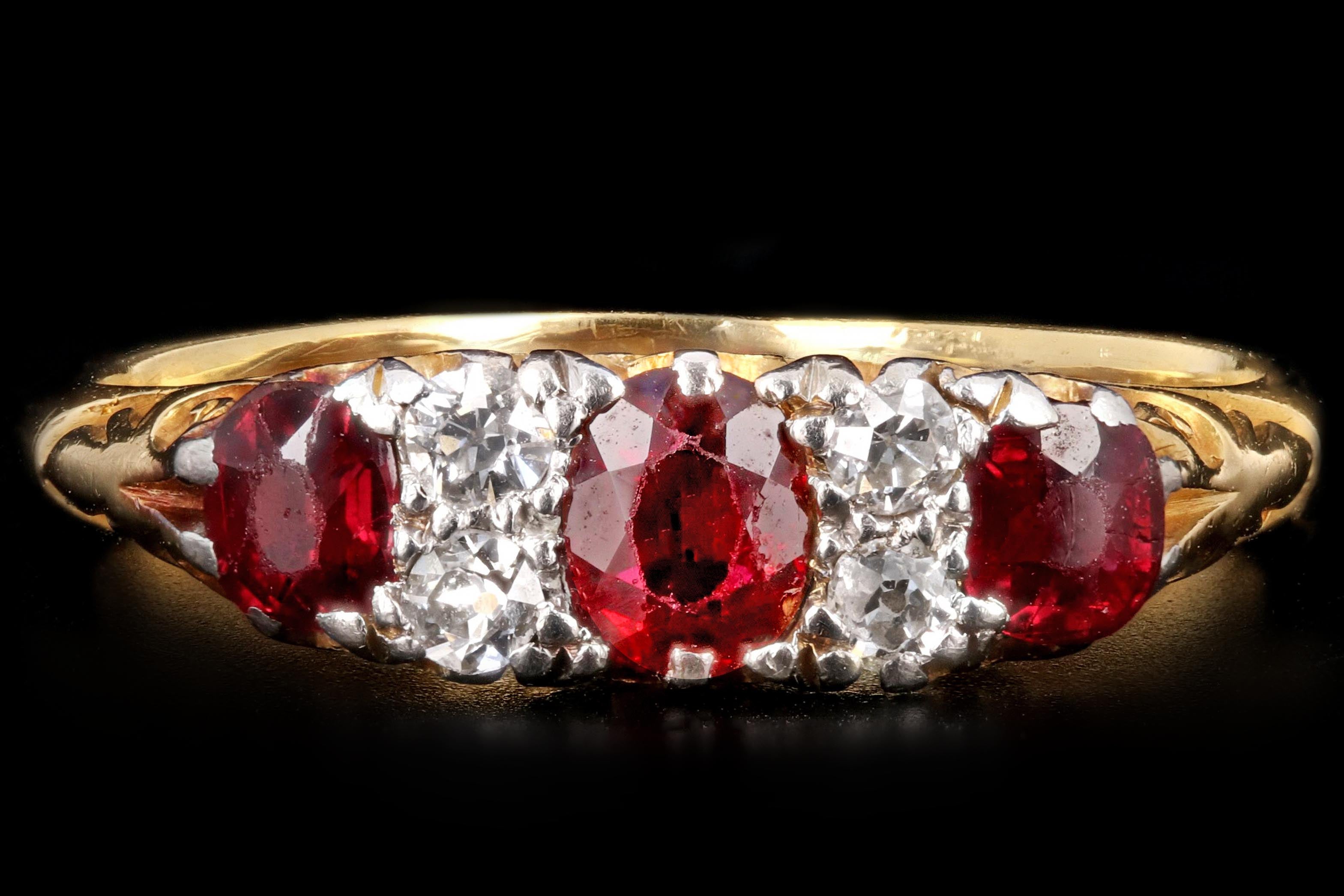 Victorian 18K Yellow Gold .70 CTS Natural Ruby and Diamond Ring - Queen May
