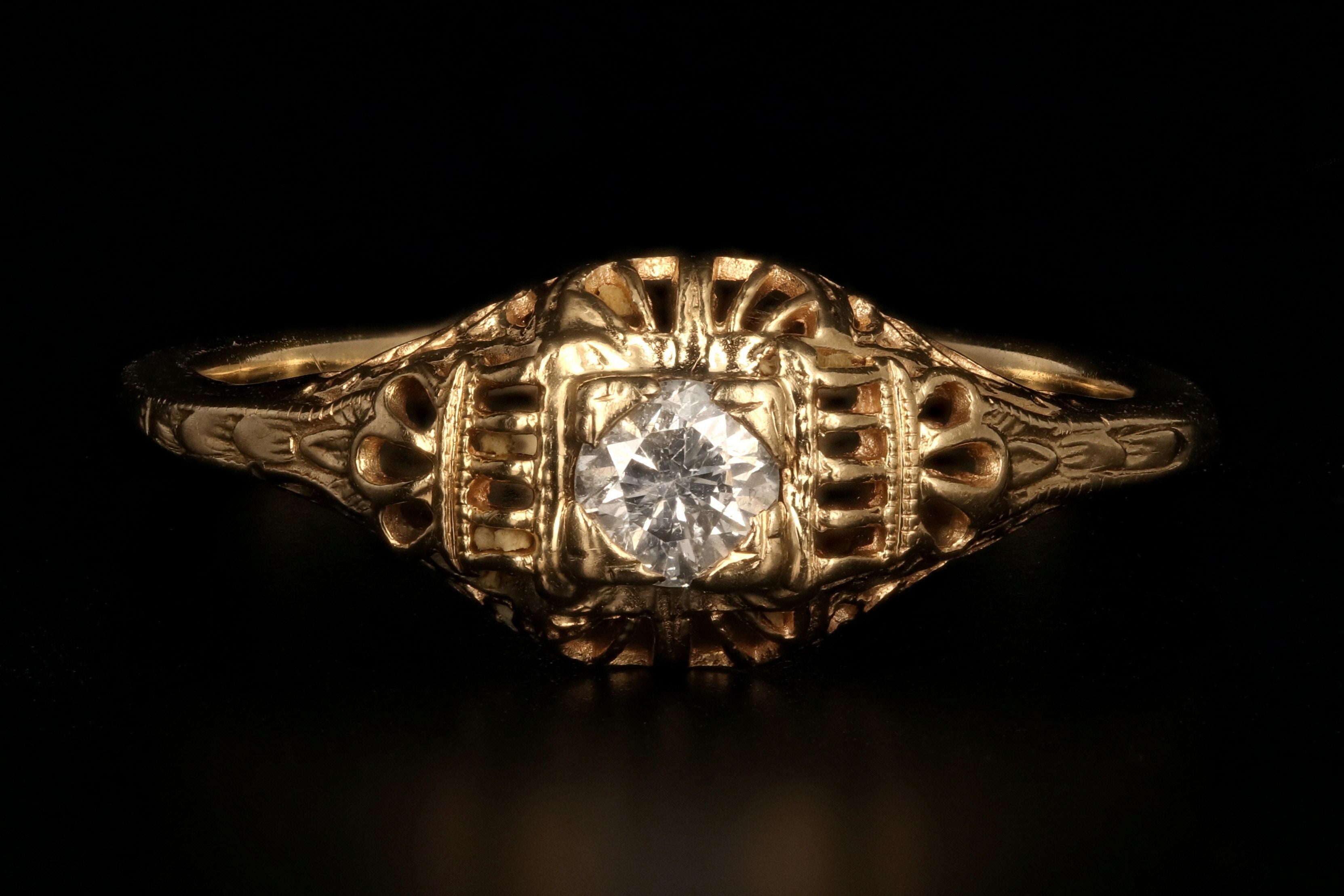 Vintage 14K Yellow Gold .18 Carat Diamond Ring - Queen May