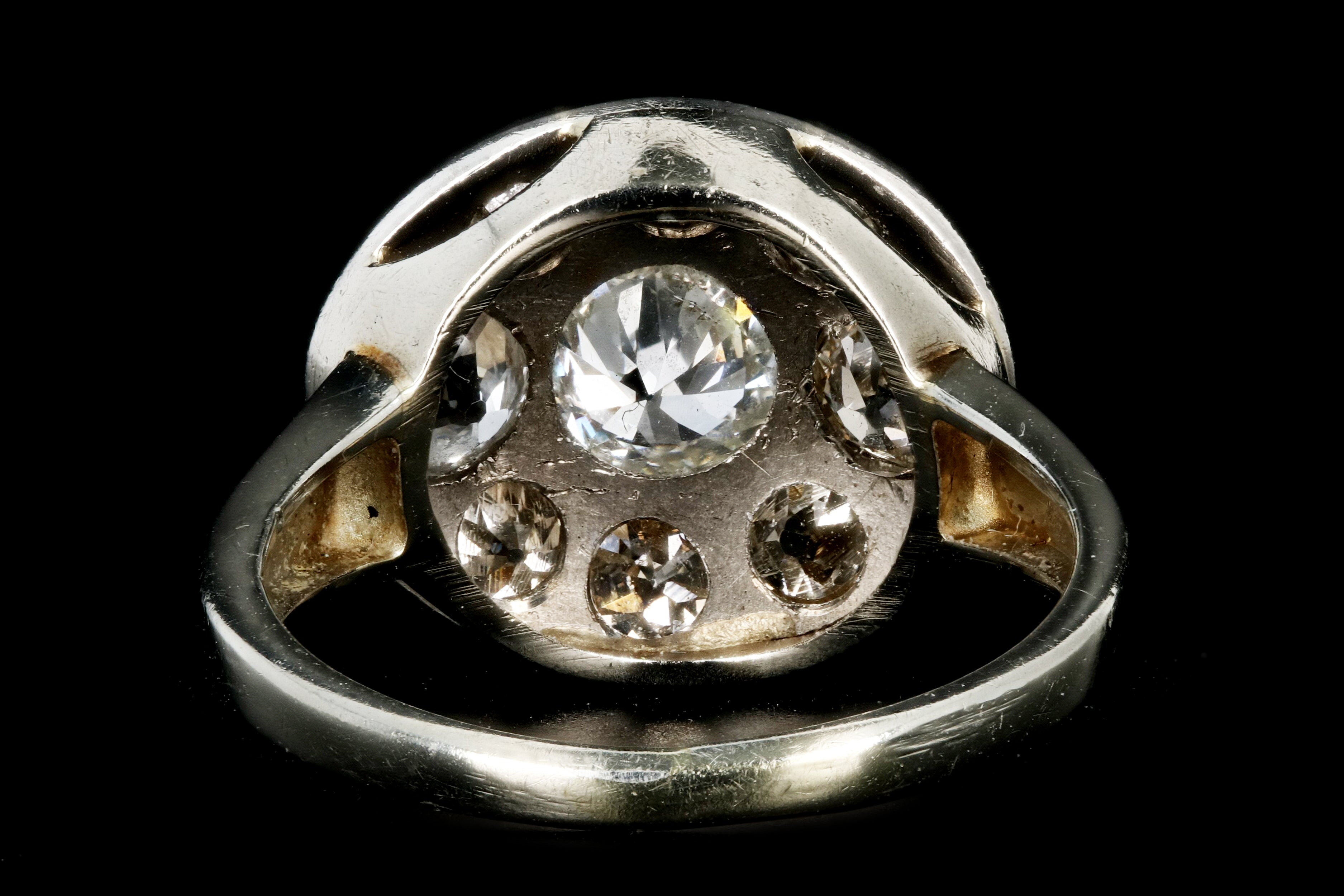 Art Deco 14K White Gold .40 CT Old European Cut Diamond Cluster Ring - Queen May