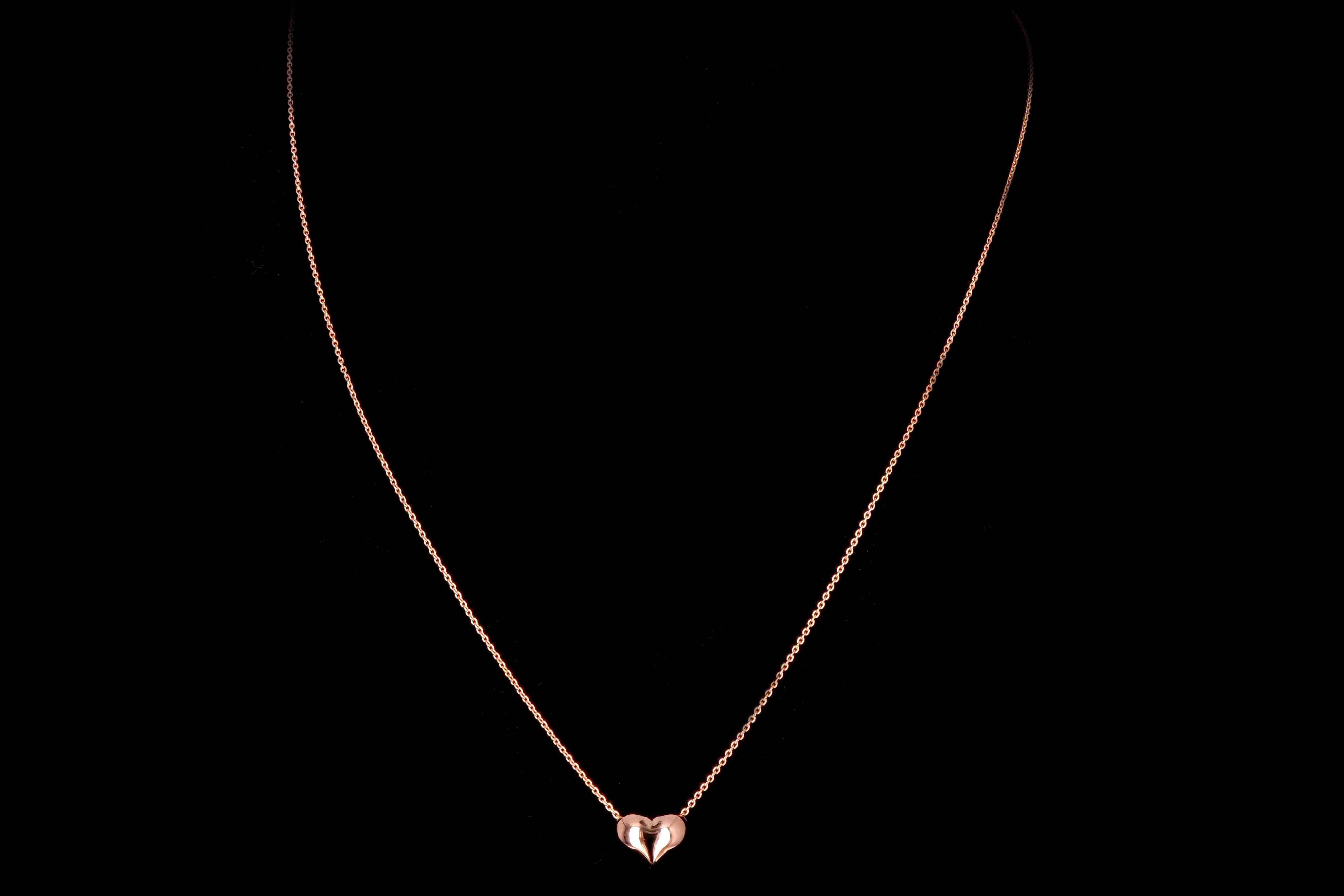 14K White, Yellow, or Rose Gold Puffy Heart Necklace - Queen May