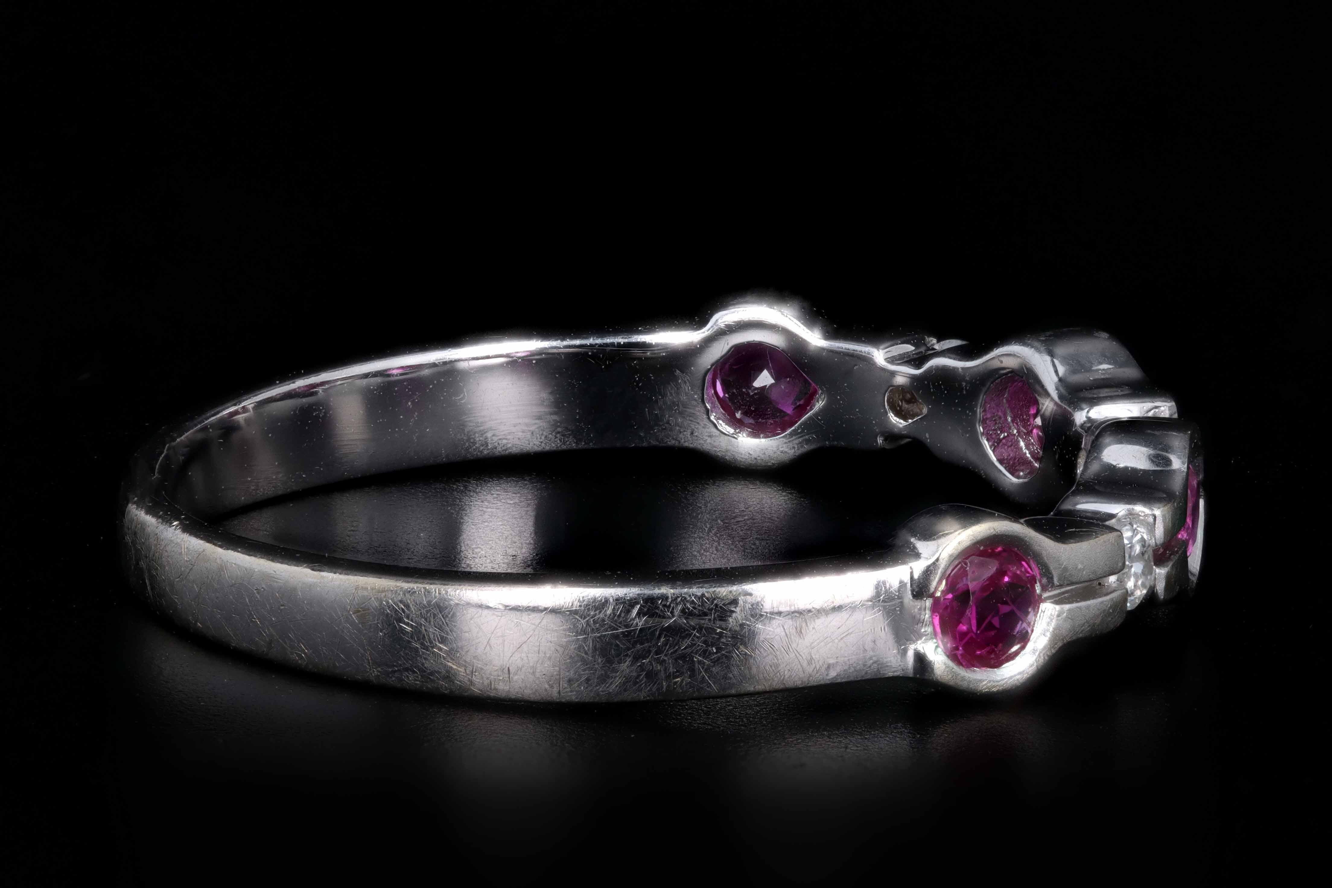 Modern 18K White Gold .20 Carat Round Natural Ruby and Round Brilliant Cut Diamond Band - Queen May