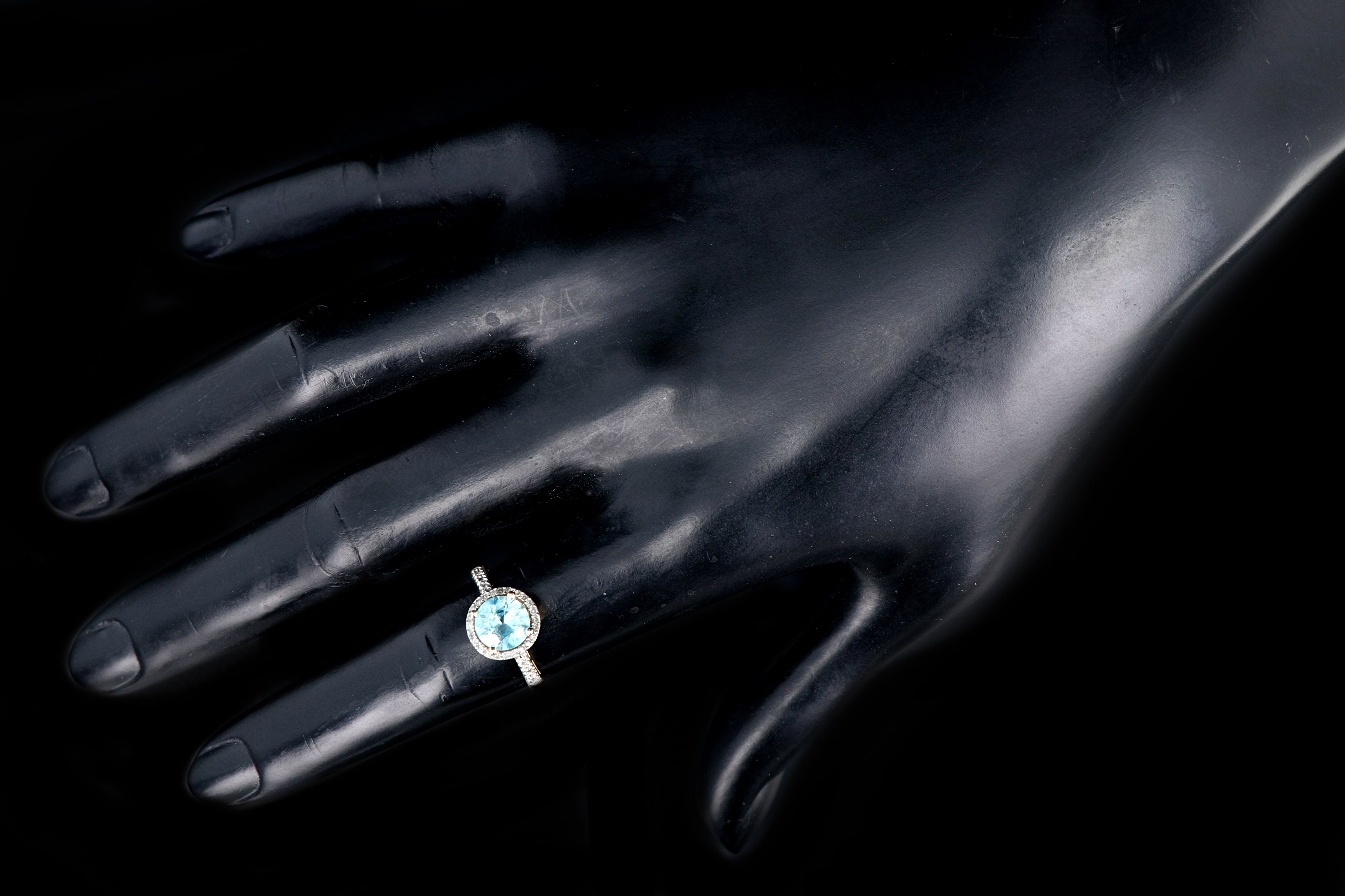 Modern 14K Yellow Gold 1.6 Carat Blue Zircon and Diamond Ring - Queen May