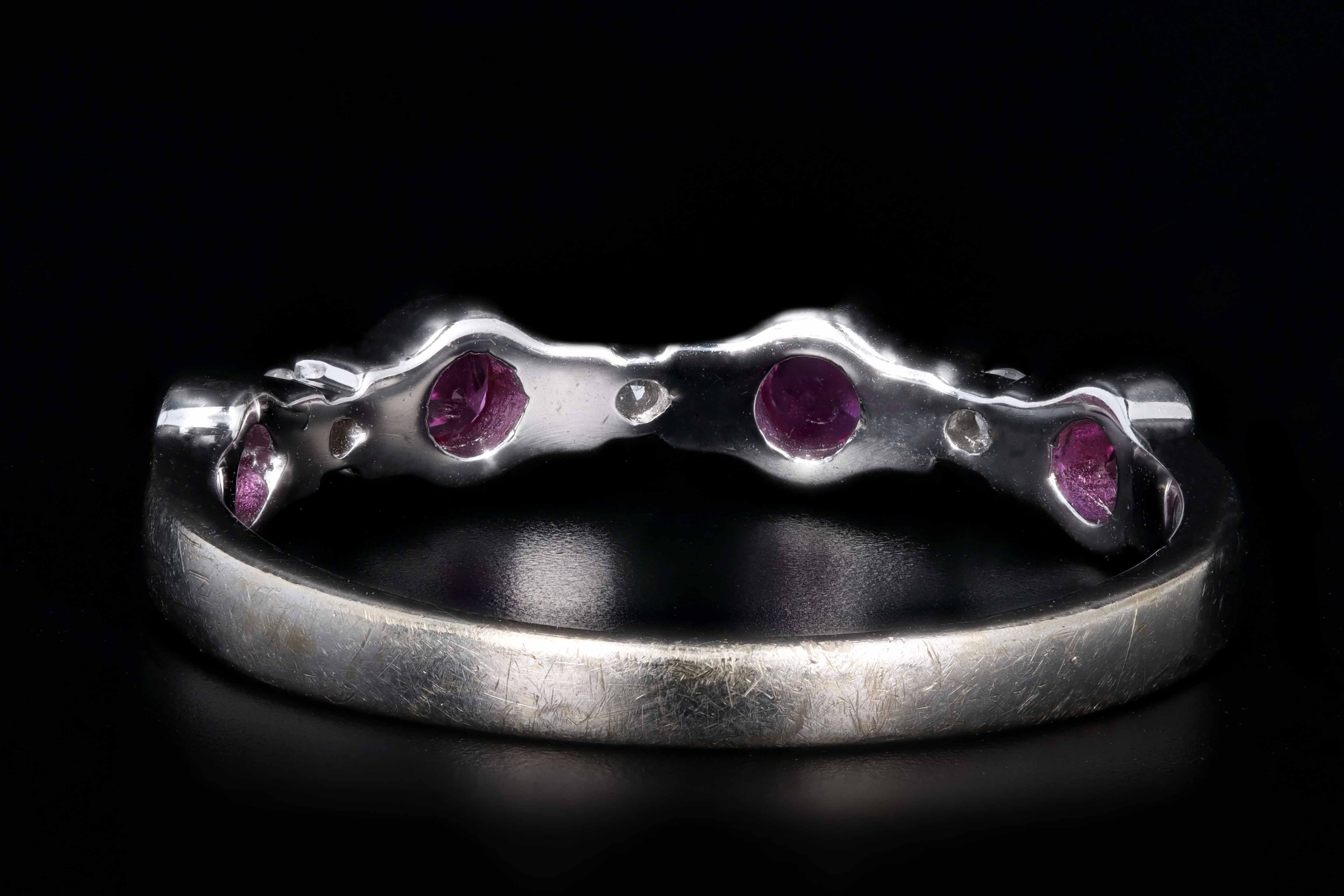 Modern 18K White Gold .20 Carat Round Natural Ruby and Round Brilliant Cut Diamond Band - Queen May
