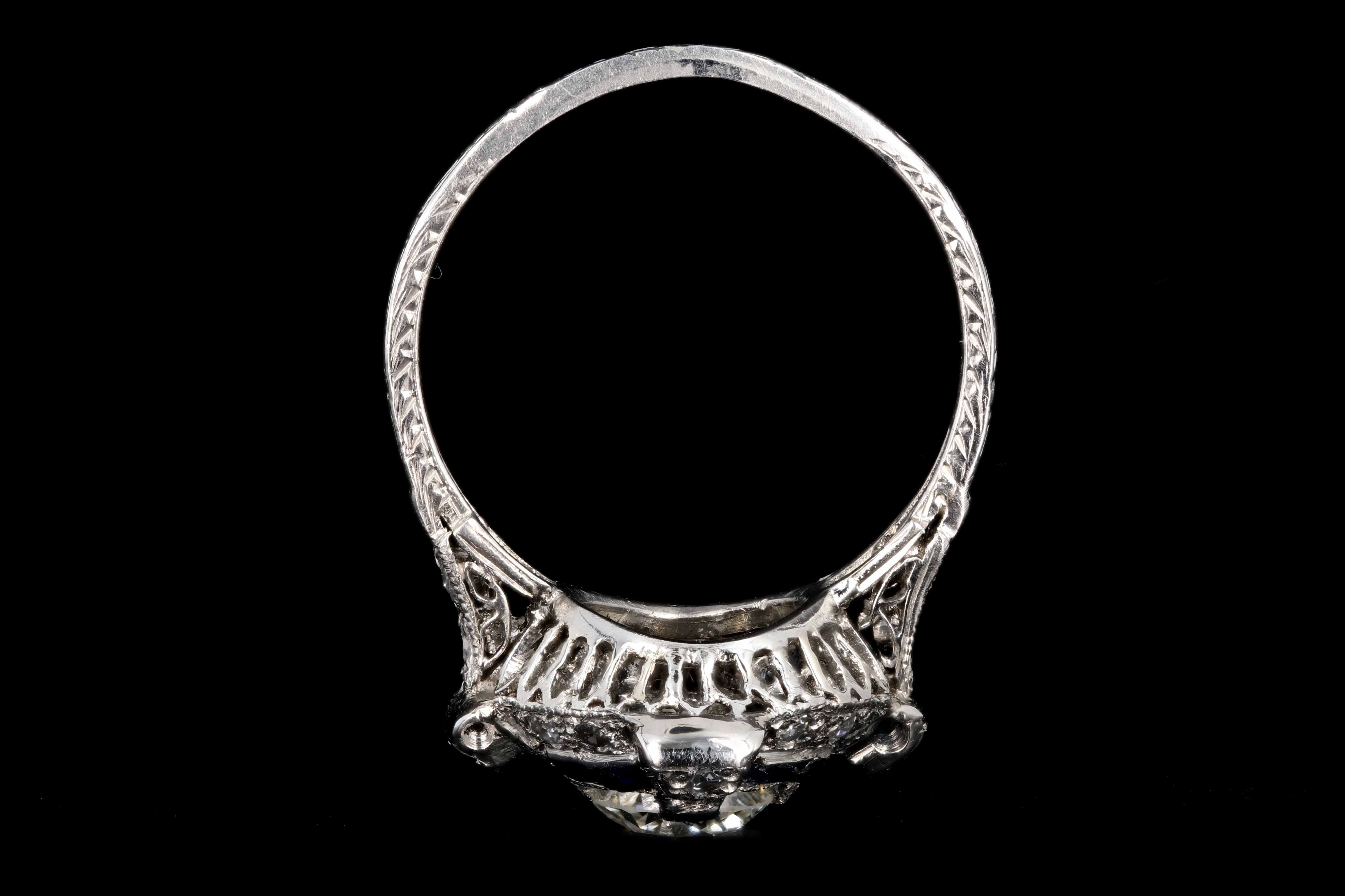 Art Deco Platinum .76 CTR Old European Cut Diamond and Sapphire Engagement Ring - Queen May