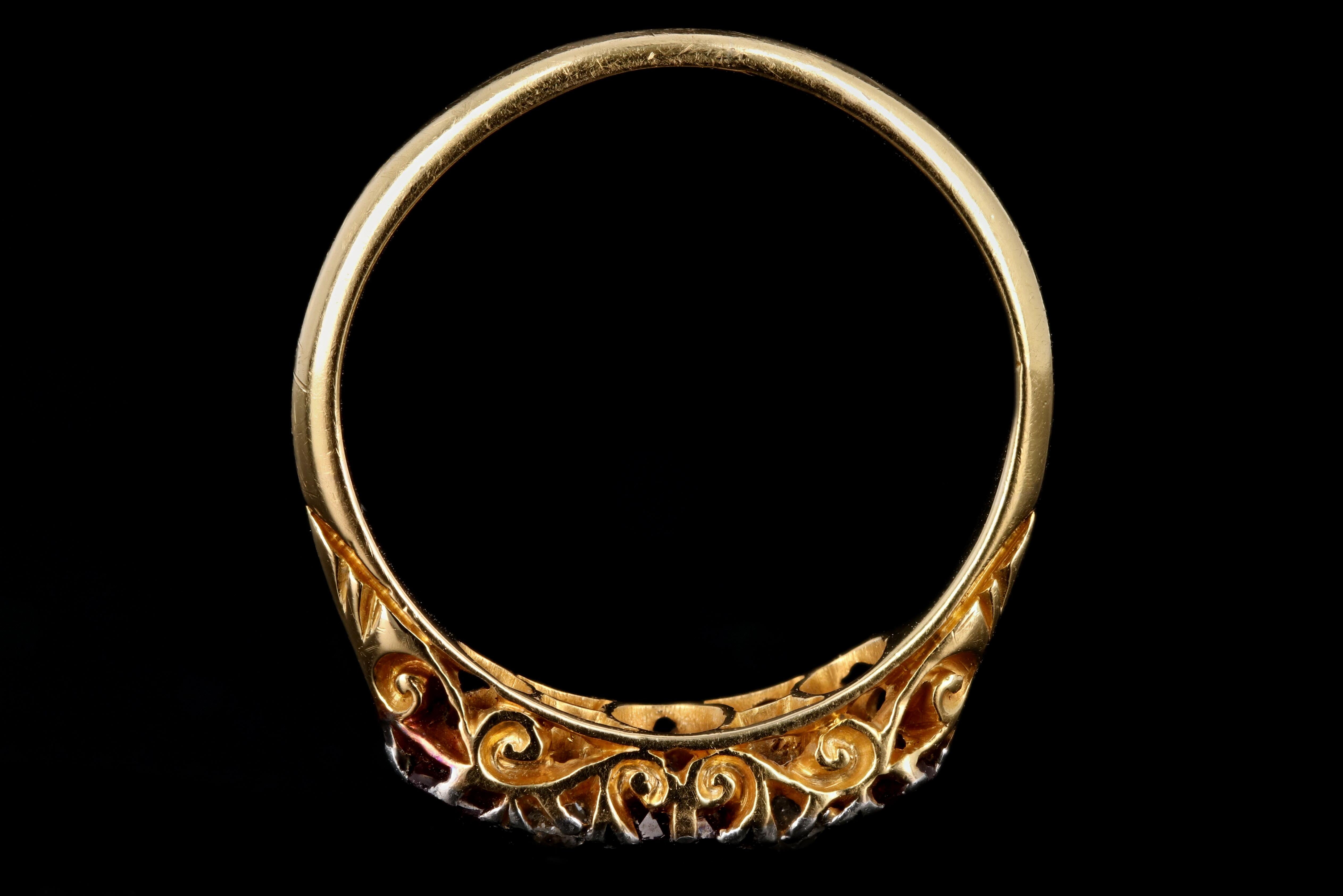 Victorian 18K Yellow Gold .70 CTS Natural Ruby and Diamond Ring - Queen May