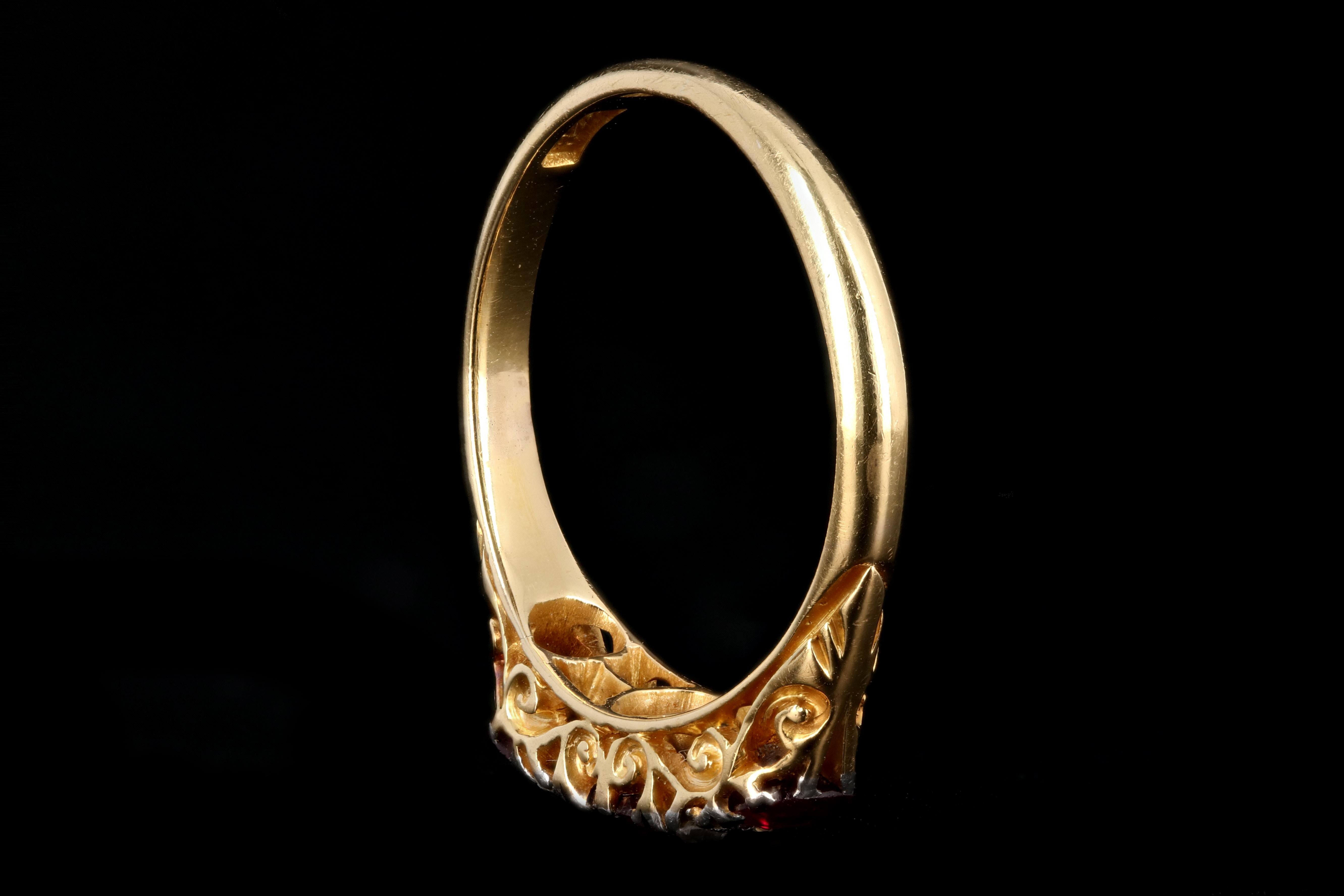 Victorian 18K Yellow Gold .70 CTS Natural Ruby and Diamond Ring - Queen May