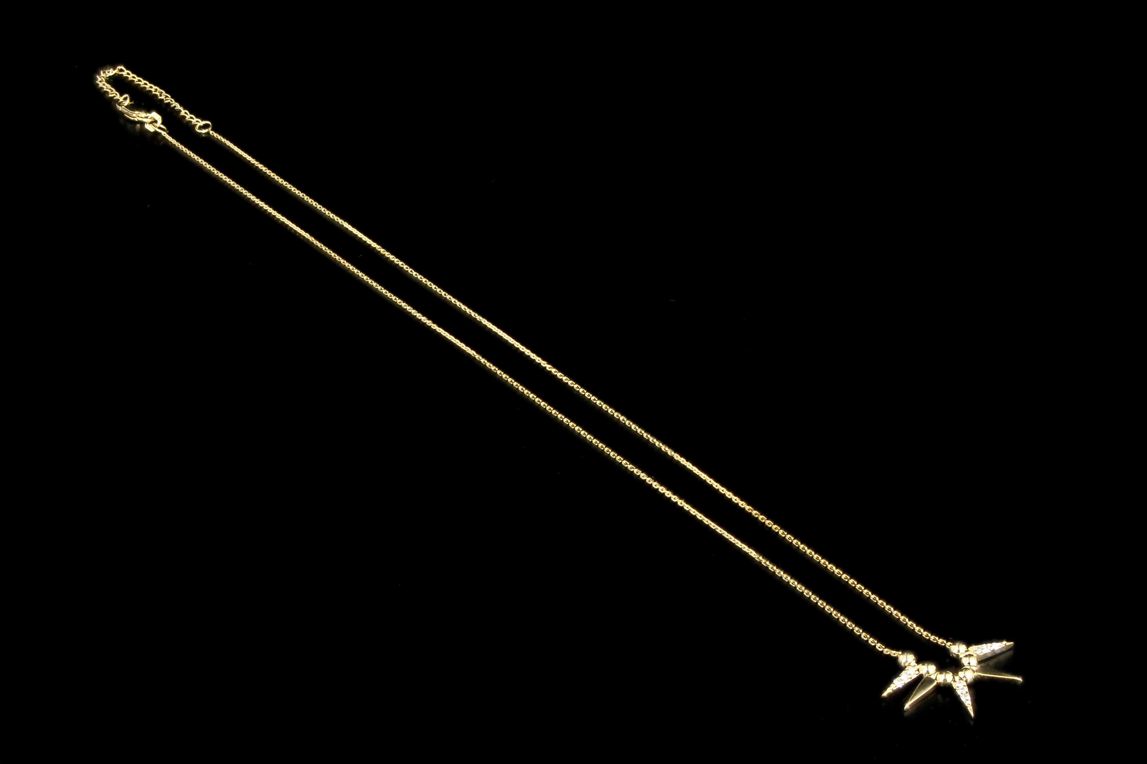 New 14K Gold Diamond Bead and Spike Necklace Adjustable 16-18 inches - Queen May