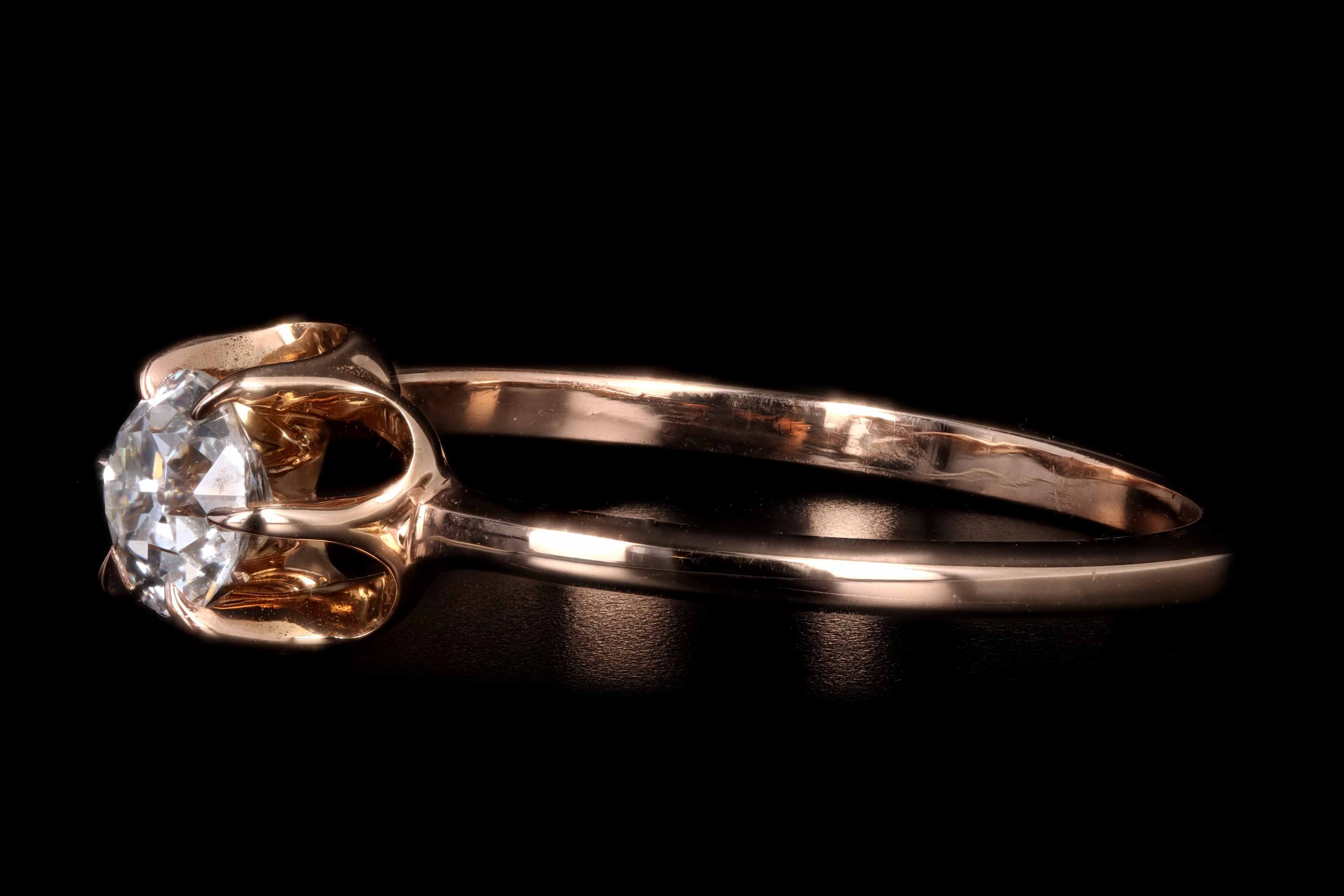 Victorian 14K Rose Gold .40 Carat Old Mine Cut Blecher Mounted Diamond Ring - Queen May