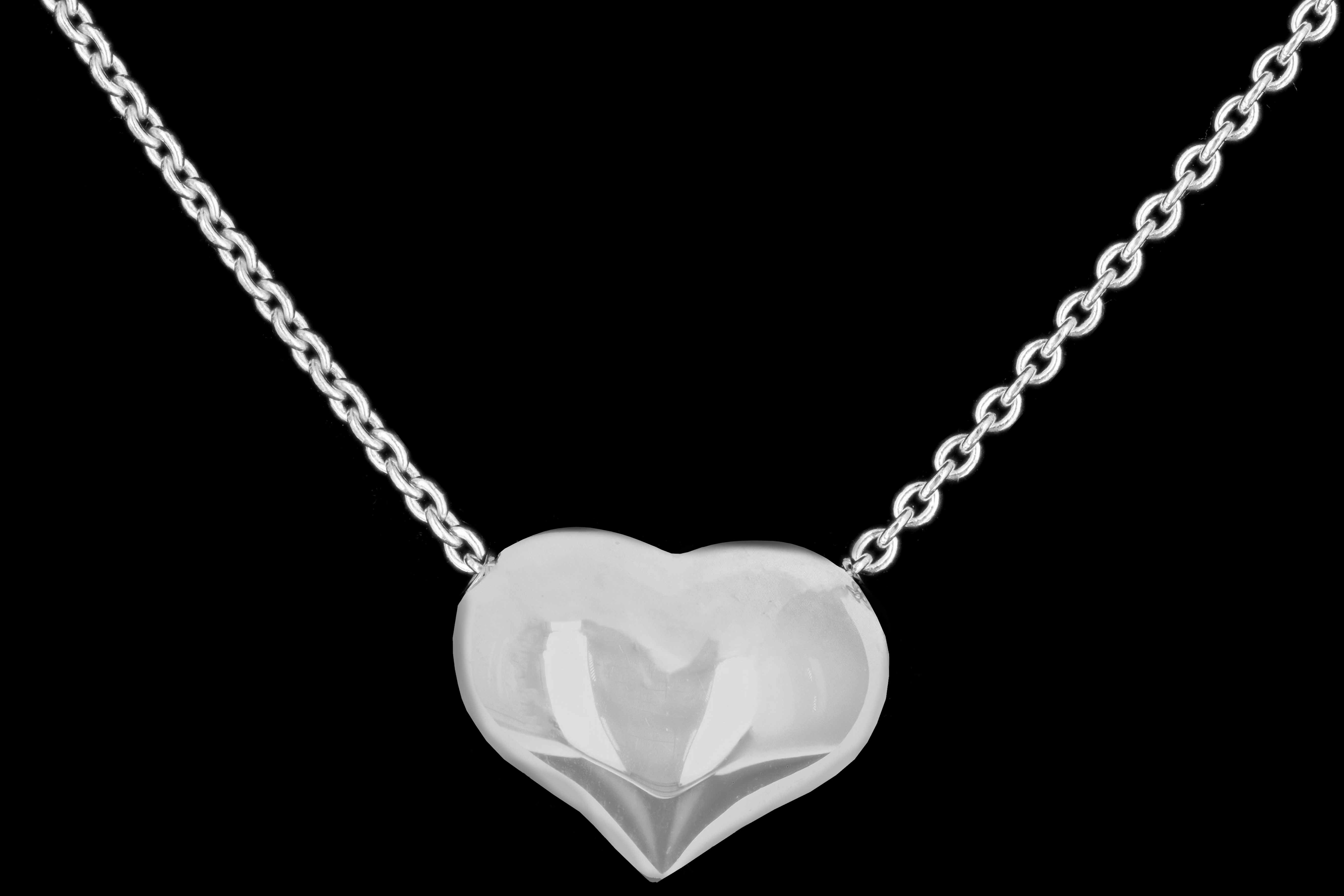 14K White, Yellow, or Rose Gold Puffy Heart Necklace - Queen May