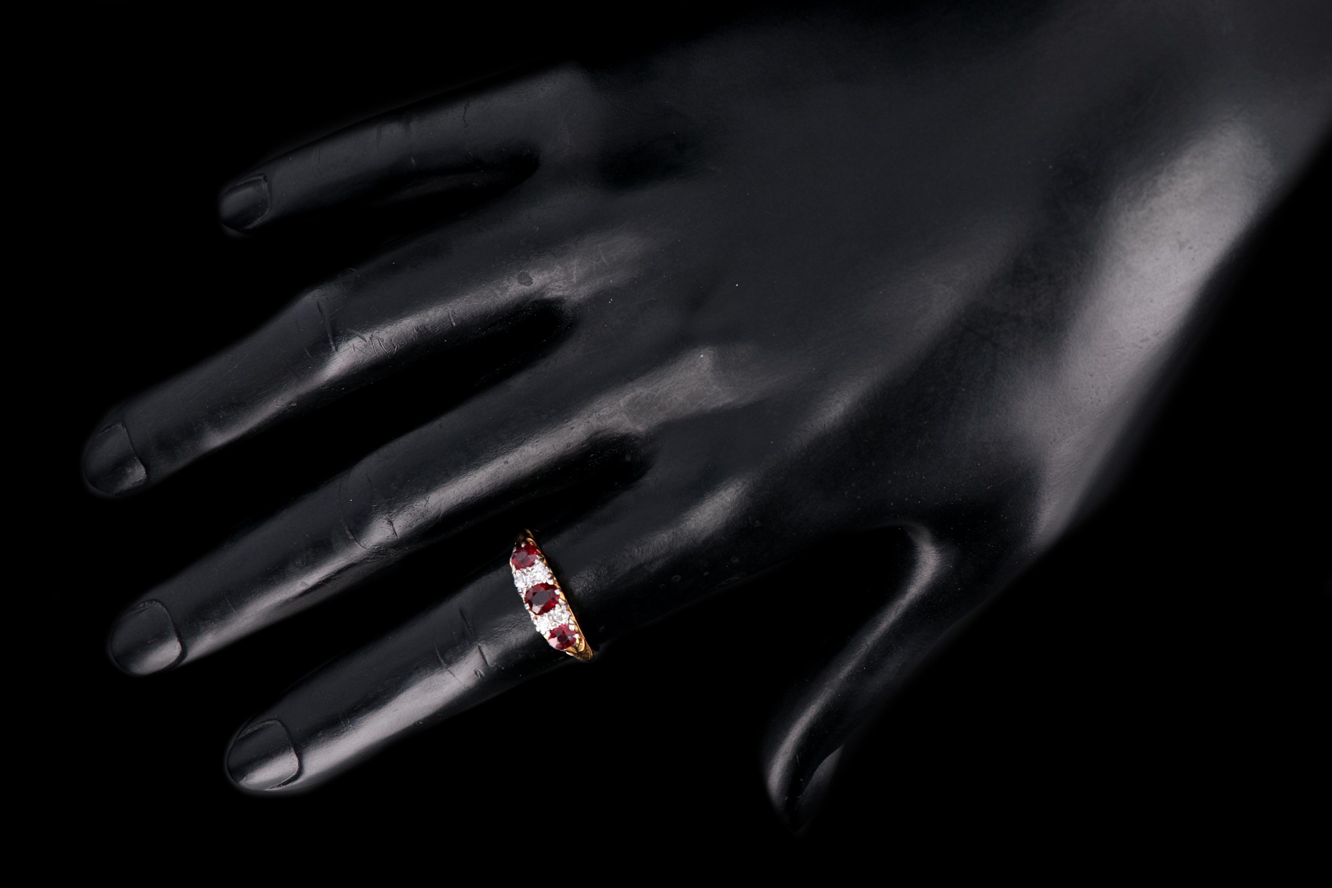 Victorian 18K Yellow Gold .70 CTS Natural Ruby and Diamond Ring - Queen May