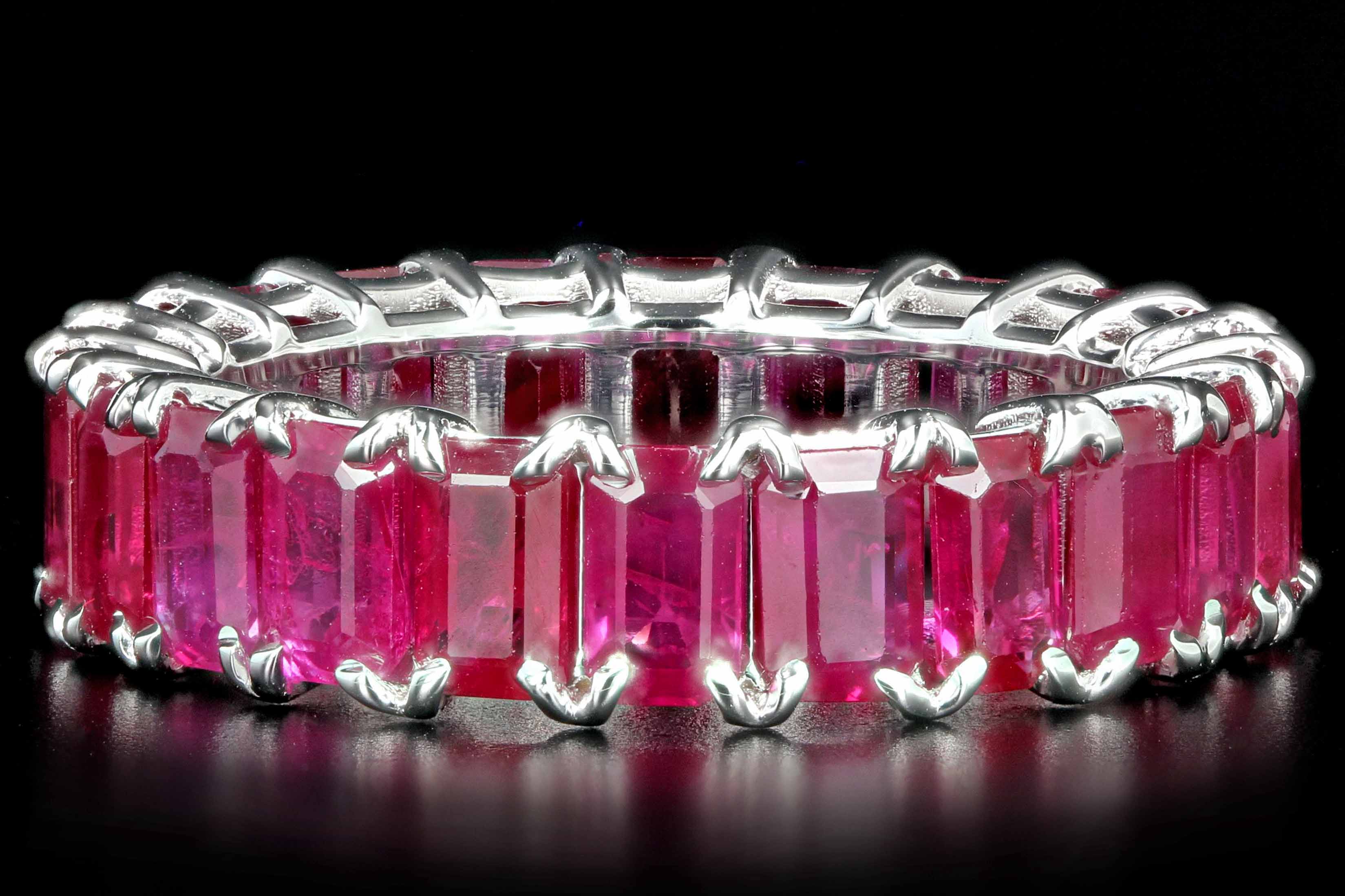 Modern 18K White Gold 7.19 CTW Emerald Cut Ruby Band - Queen May