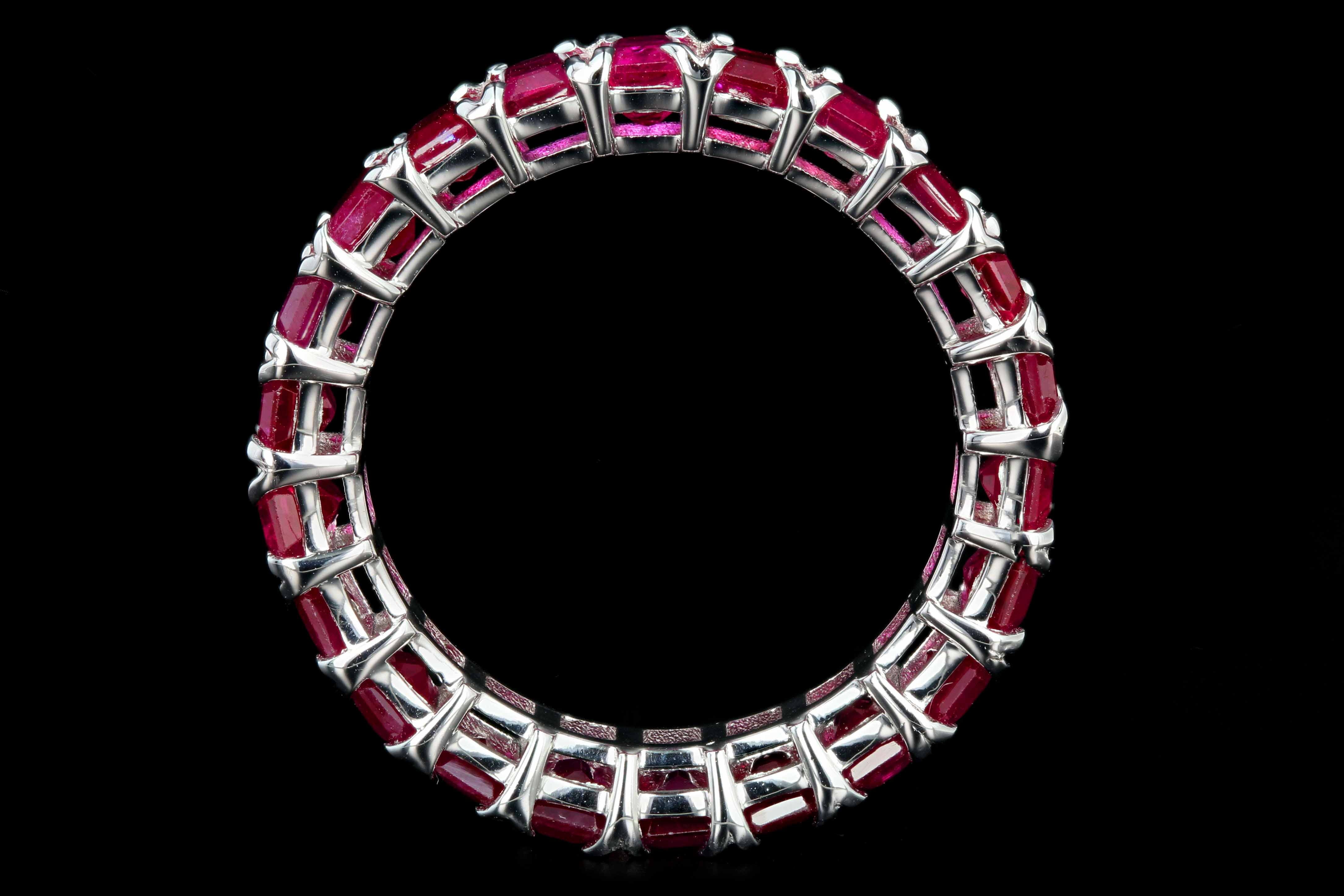 Modern 18K White Gold 7.19 CTW Emerald Cut Ruby Band - Queen May