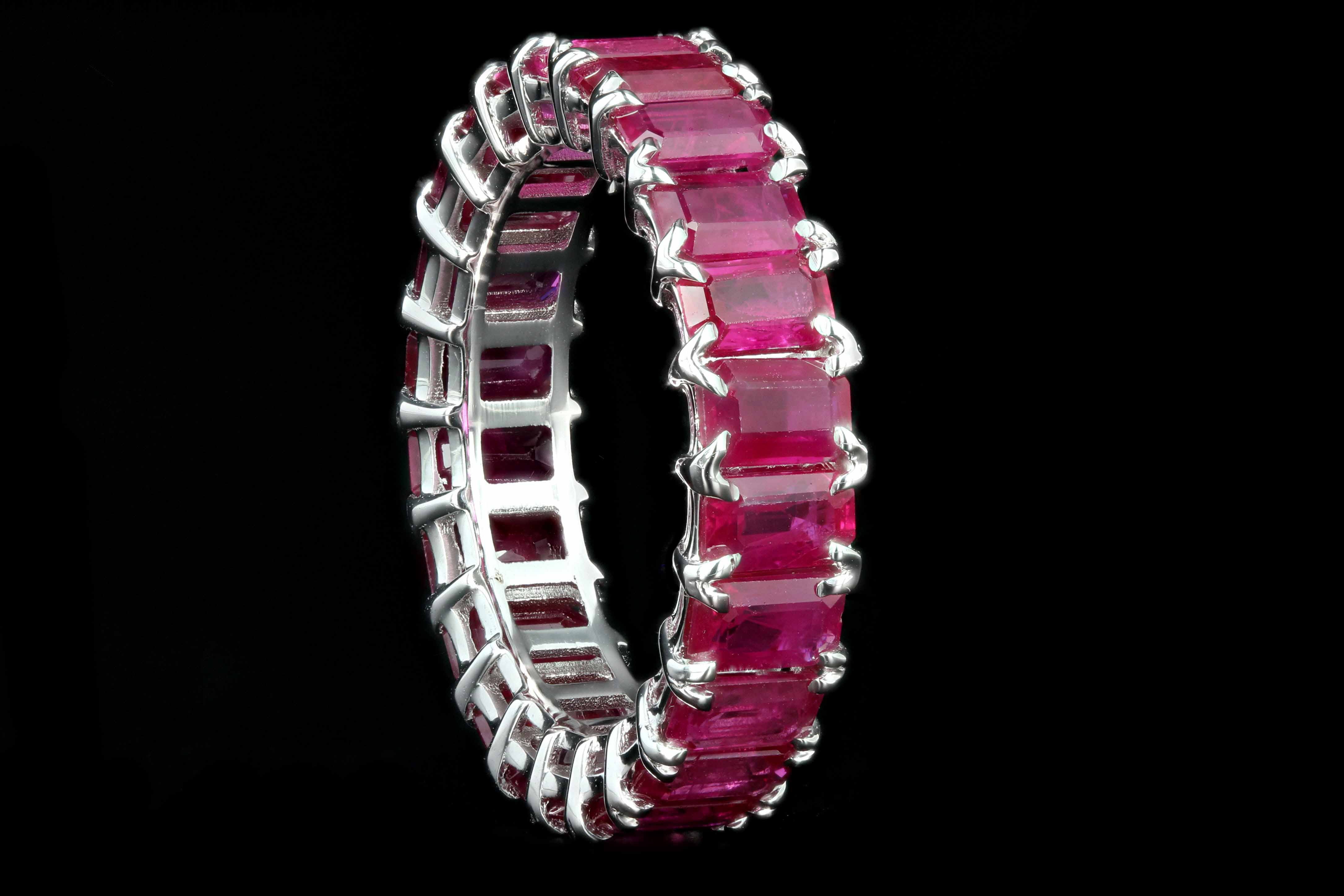 Modern 18K White Gold 7.19 CTW Emerald Cut Ruby Band - Queen May