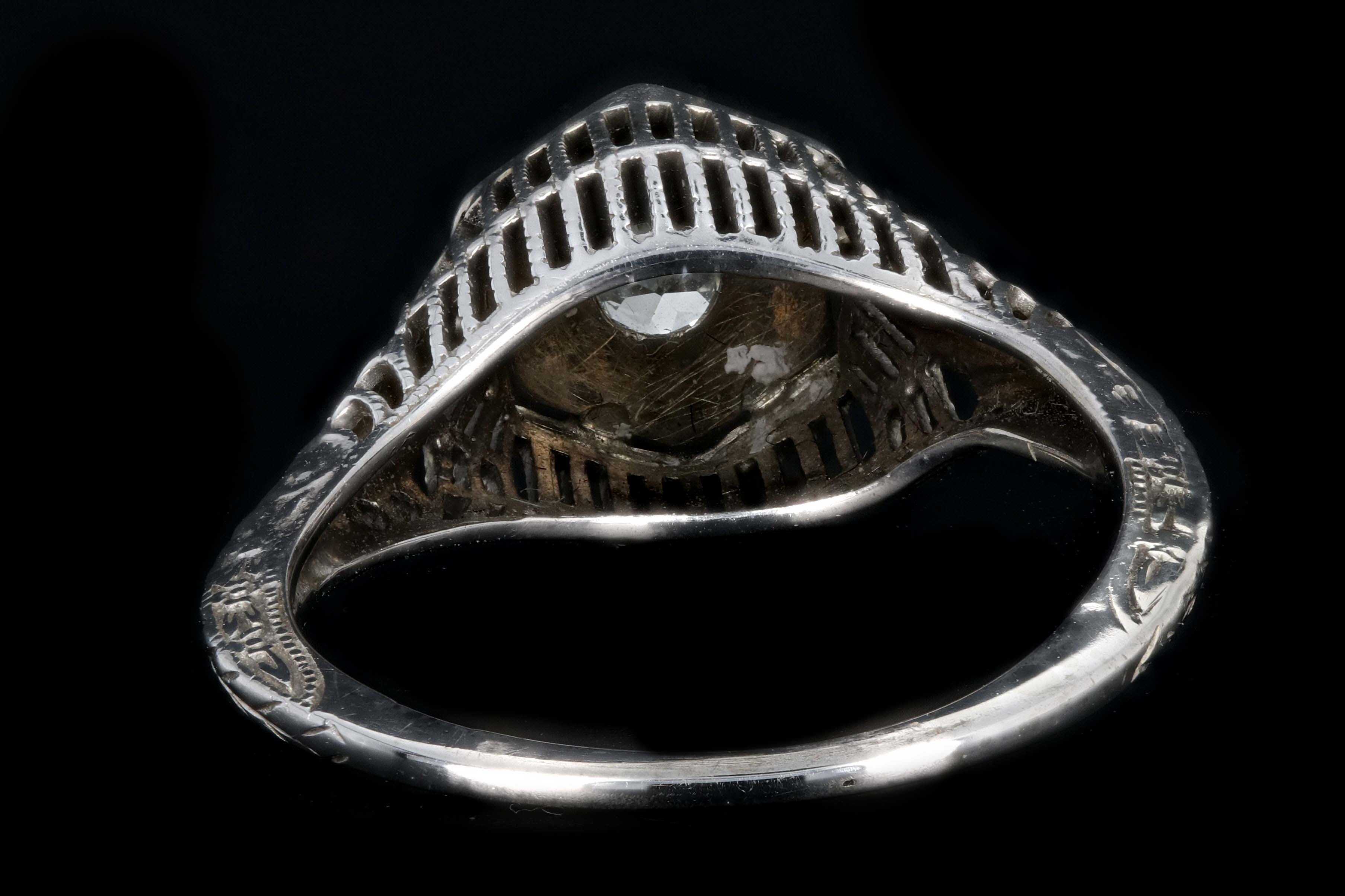 Art Deco 18K White Gold Hexagon Shape Transition Cut .15 Carat Diamond Ring - Queen May