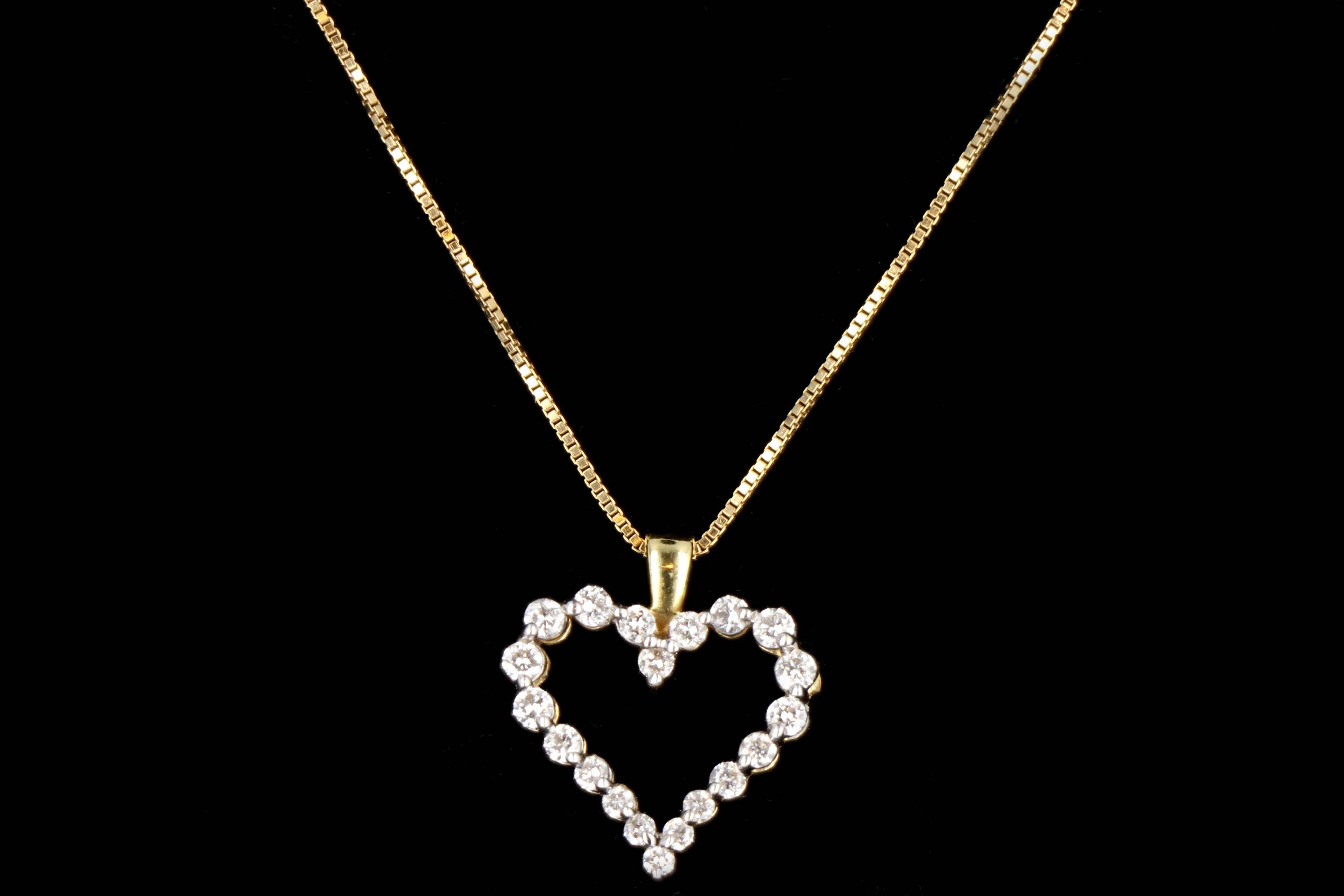 Modern 18K Yellow Gold .30 CTW Diamond Heart Pendant and Necklace - Queen May