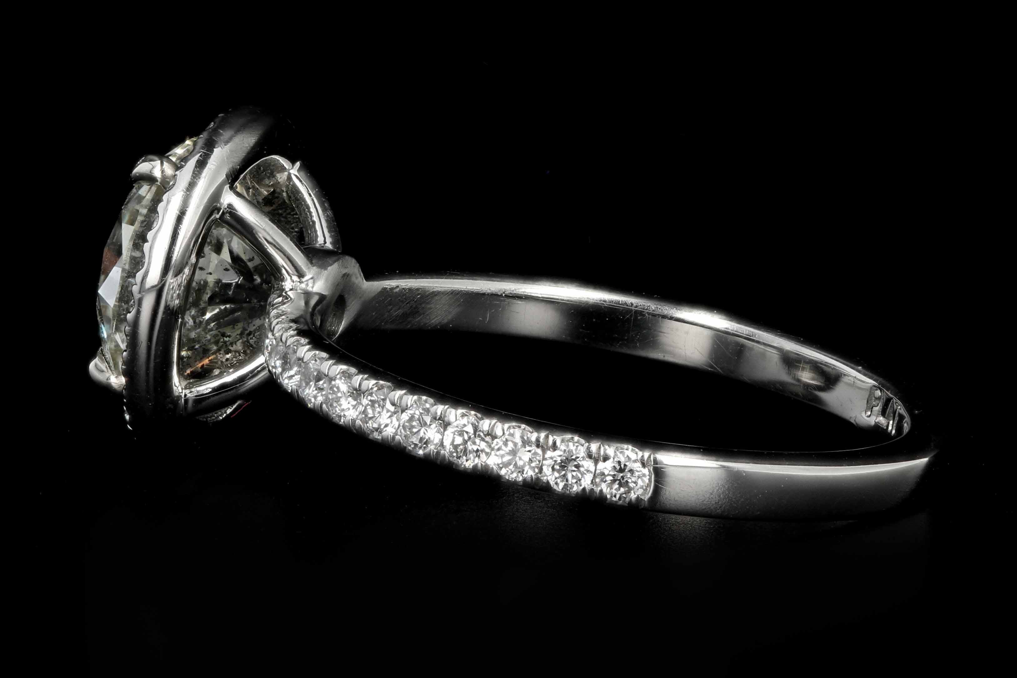 Platinum 2.10 CTR Round Brilliant Cut Diamond Halo Engagement Ring GIA Certified - Queen May