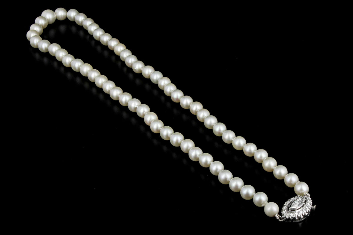 Modern 14K White Gold 6.8-9.70mm Cultured Japanese Akoya Pearl and Diamond Necklace - Queen May