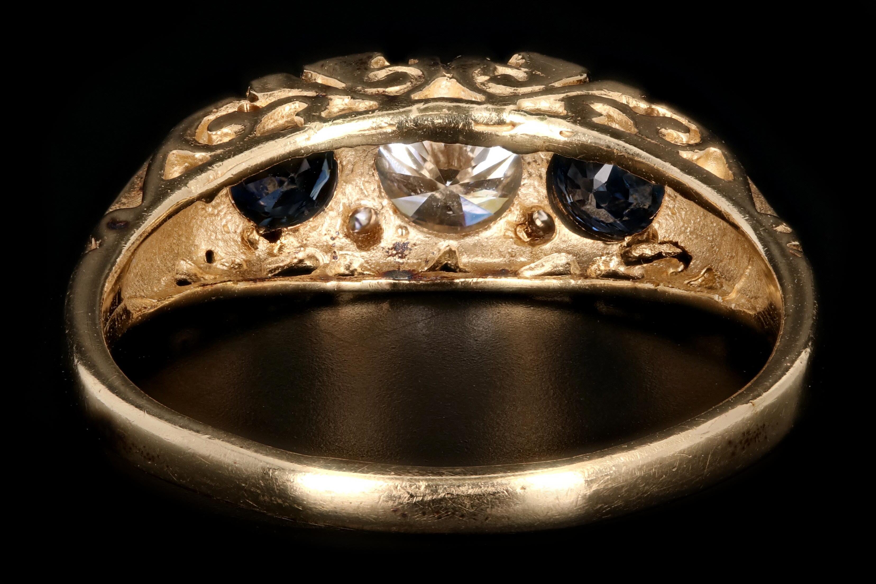 Victorian Style 14K Yellow Gold .42 CTR Round Brilliant Cut Diamond and Sapphire Ring - Queen May