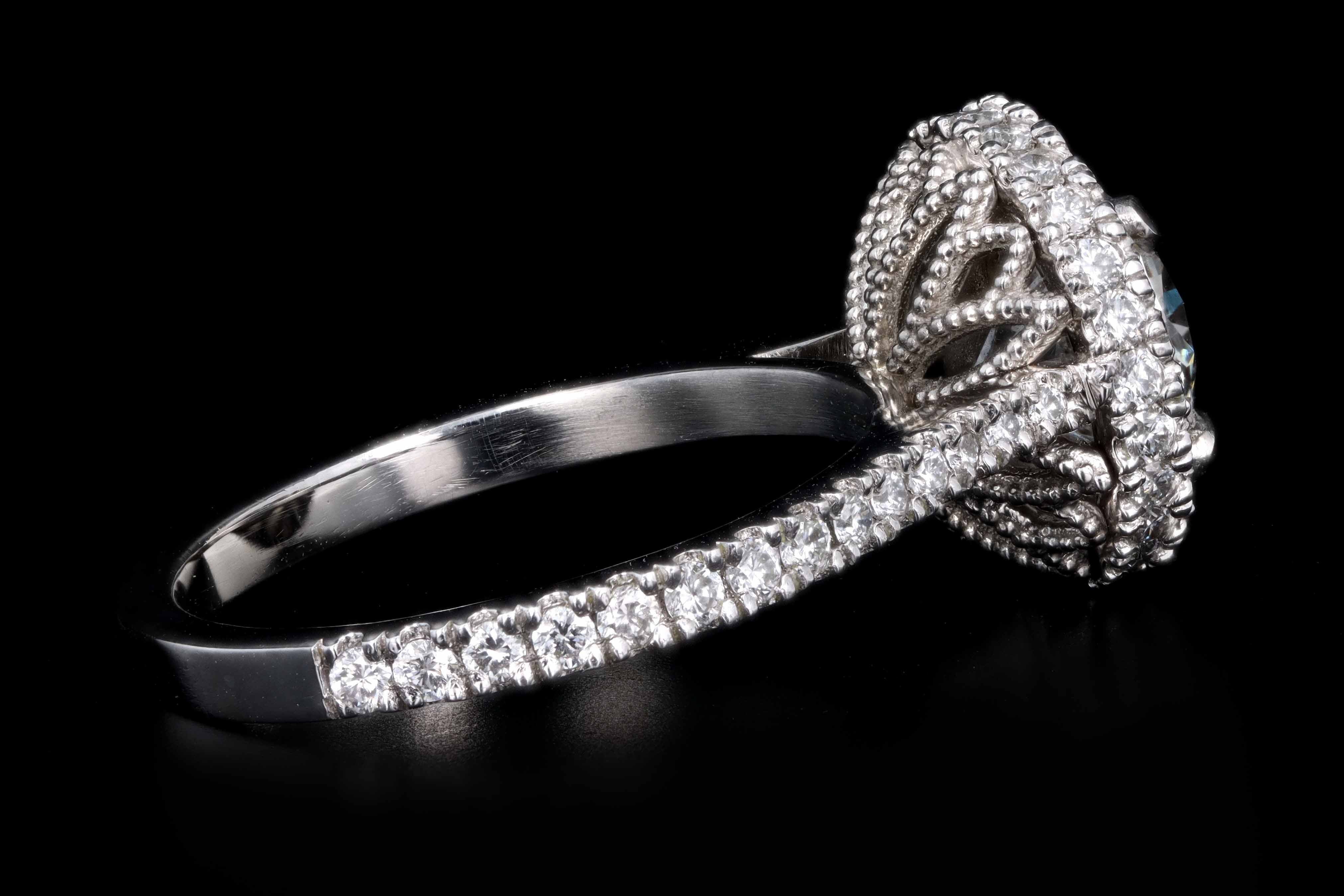 New Platinum 2.02 Carat Round Brilliant Cut Diamond Halo Engagement Ring GIA Certified - Queen May
