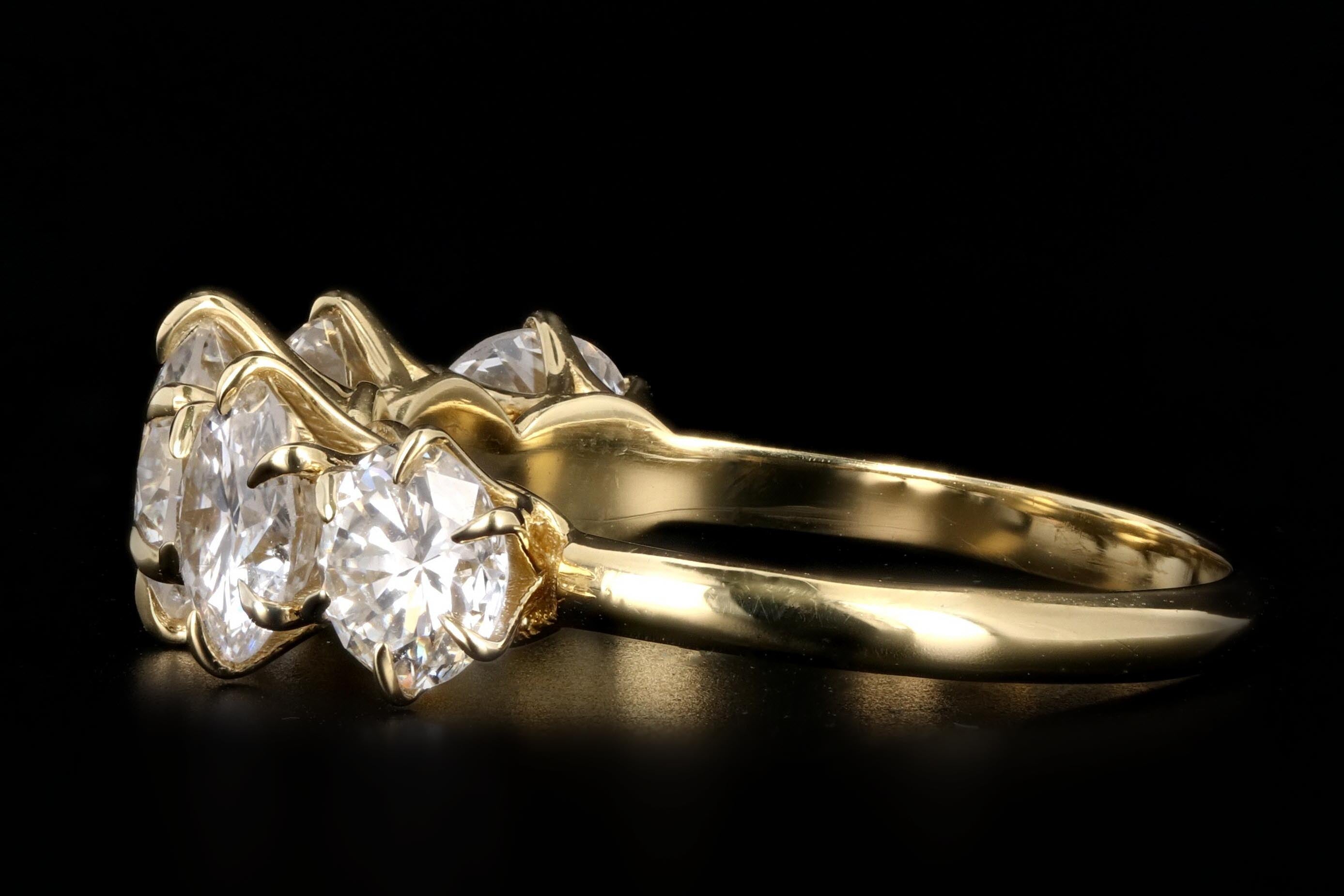 New 18K Yellow Gold 3 CTW 5 Stone Diamond Ring - Queen May