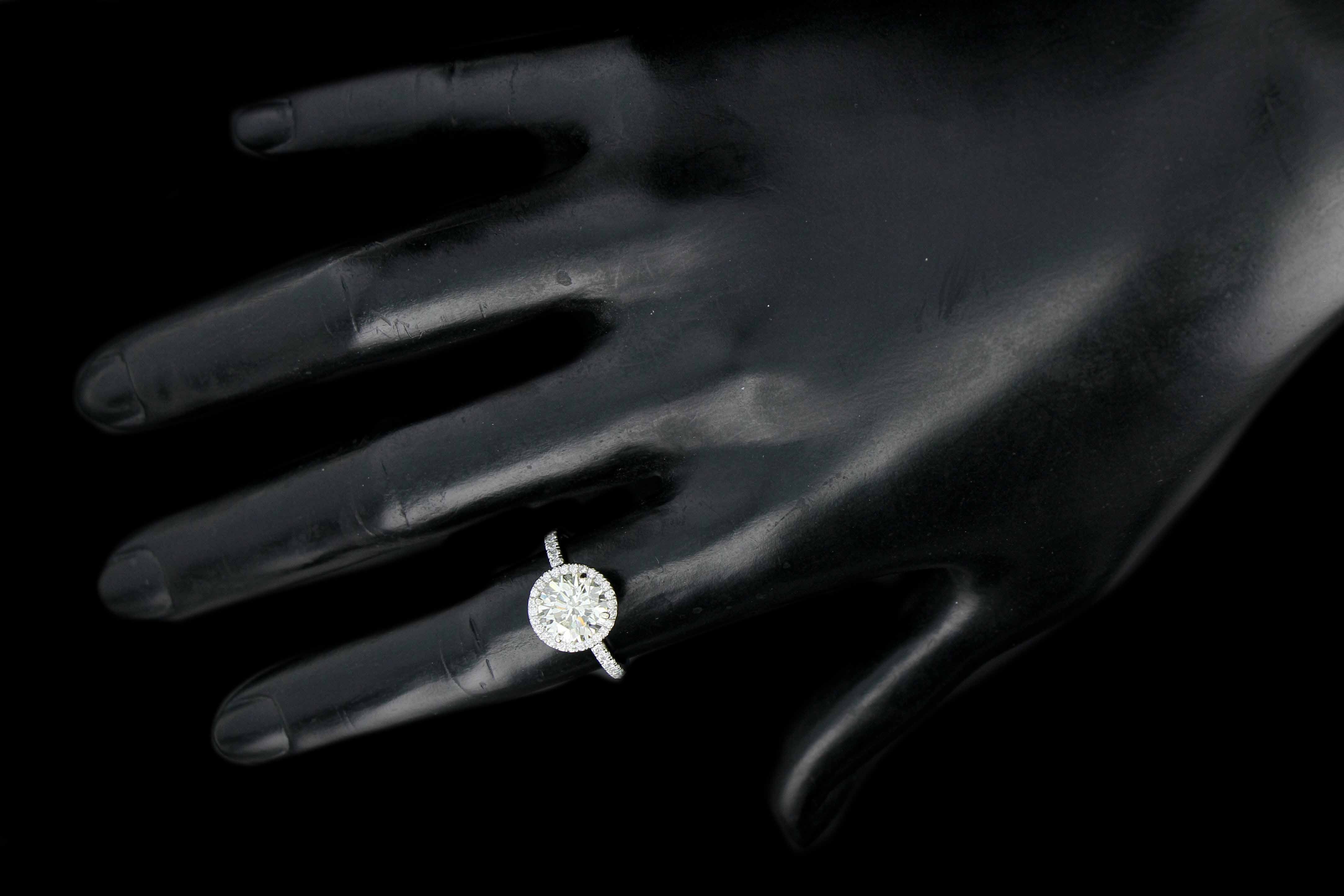 Platinum 2.10 CTR Round Brilliant Cut Diamond Halo Engagement Ring GIA Certified - Queen May