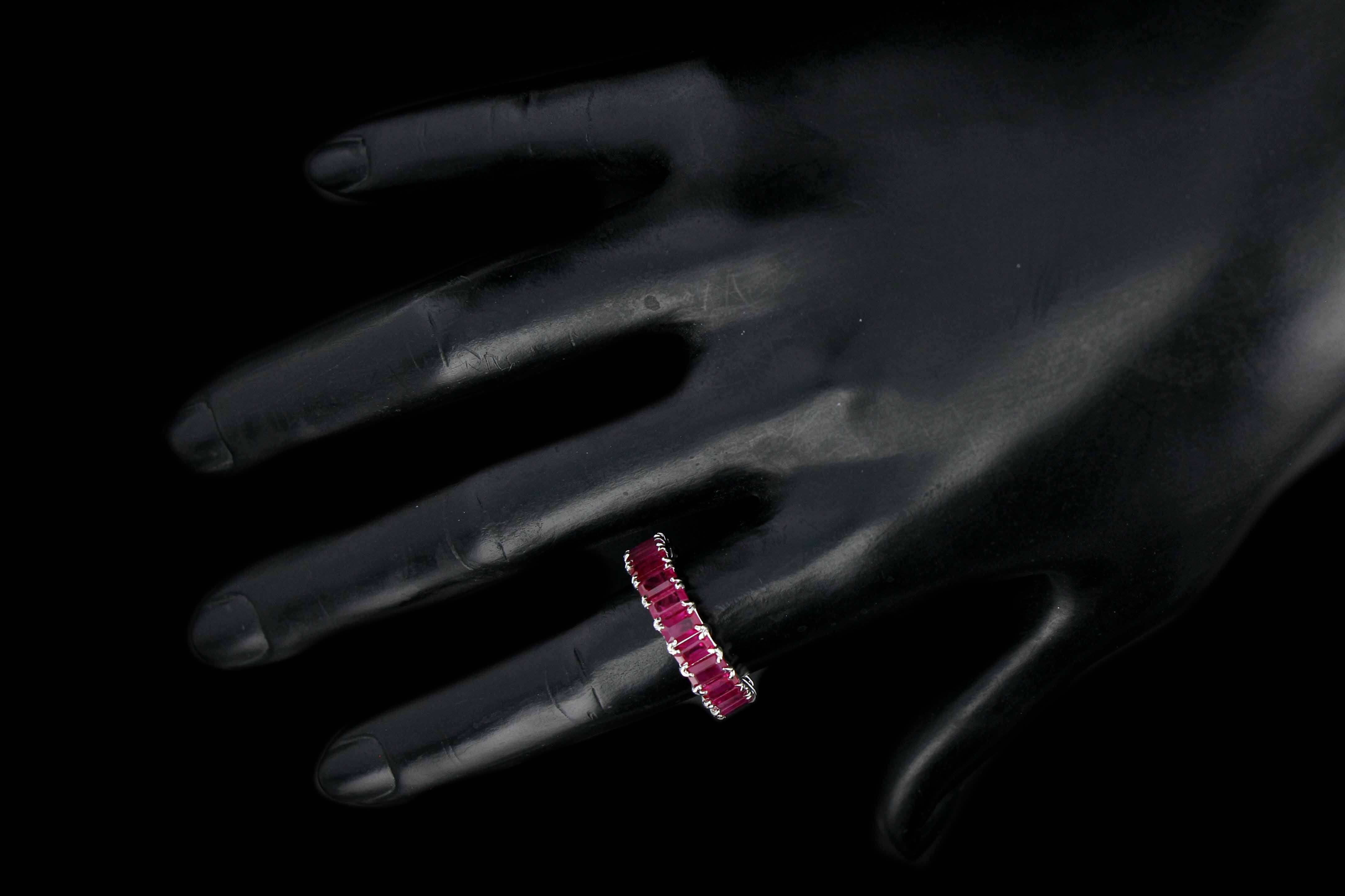 Modern 18K White Gold 7.19 CTW Emerald Cut Ruby Band - Queen May