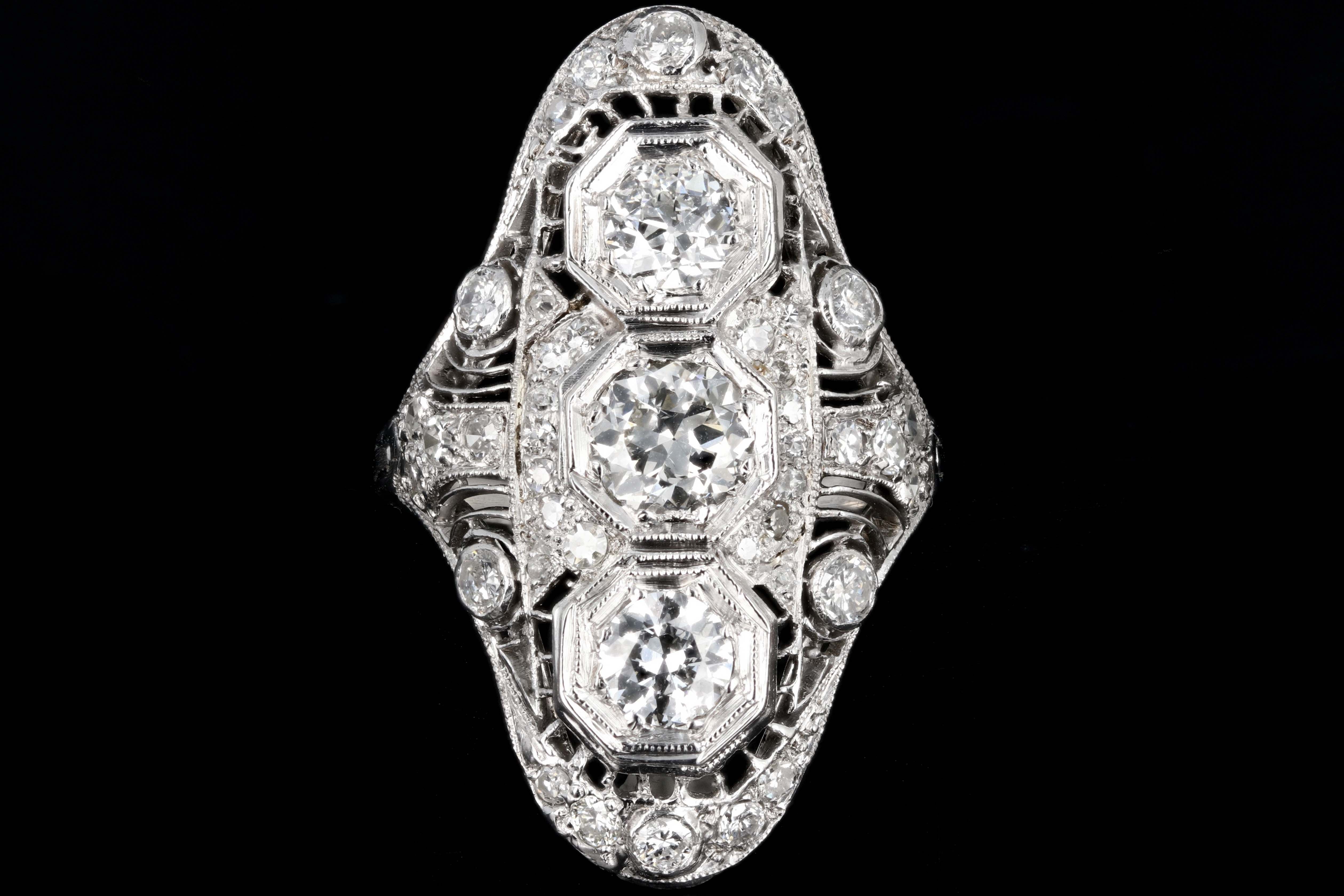 Art Deco Platinum 2 Carats in Total Diamond Shield Ring - Queen May