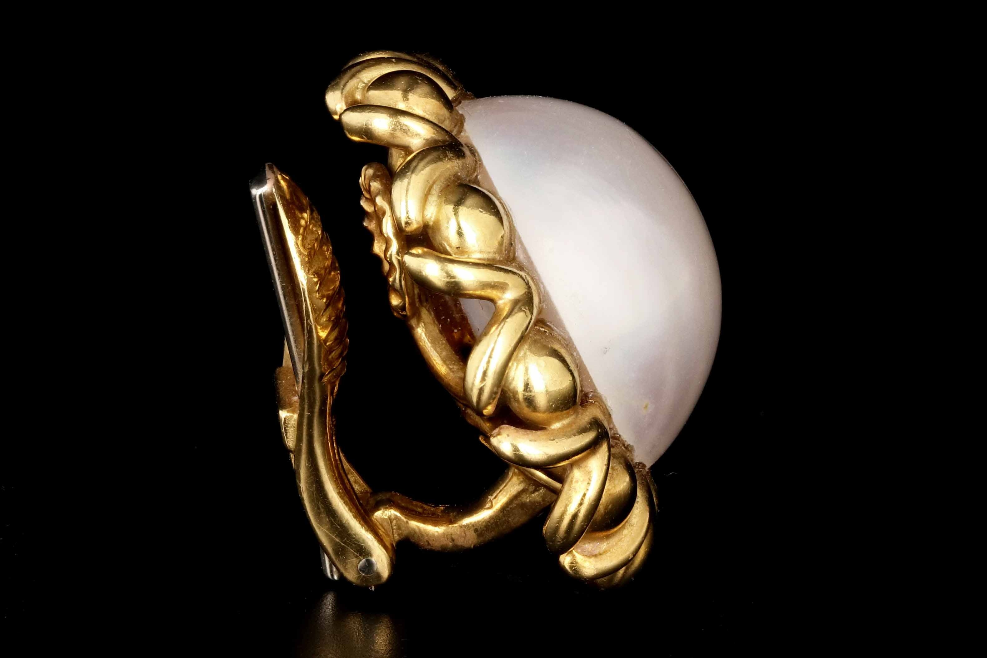 Vintage Cartier 18K Gold Mabe Pearl Clip-on Earrings - Queen May