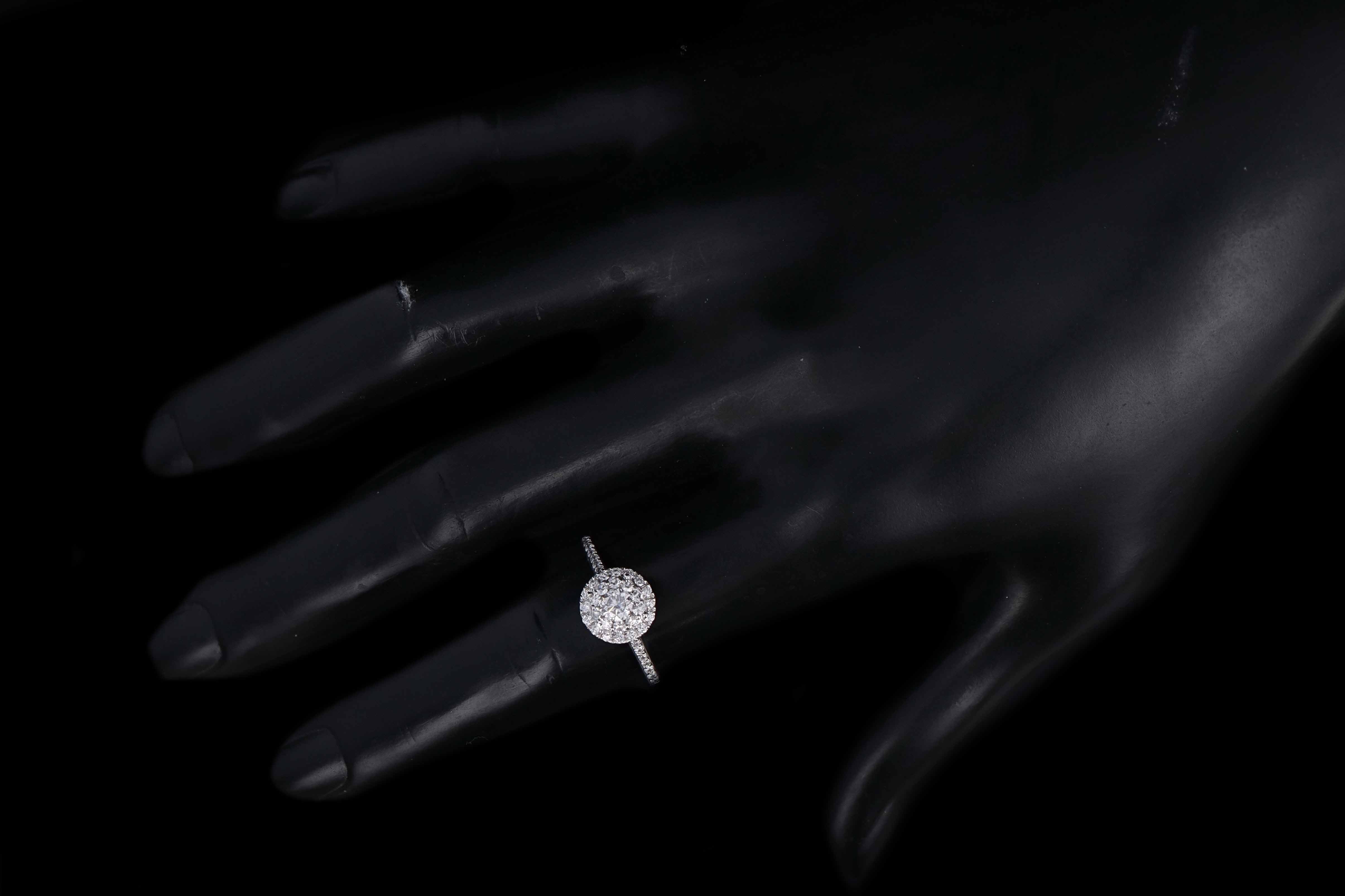 Modern 14K White Gold .30 CTR Round Brilliant Cut Diamond Halo Engagement Ring - Queen May