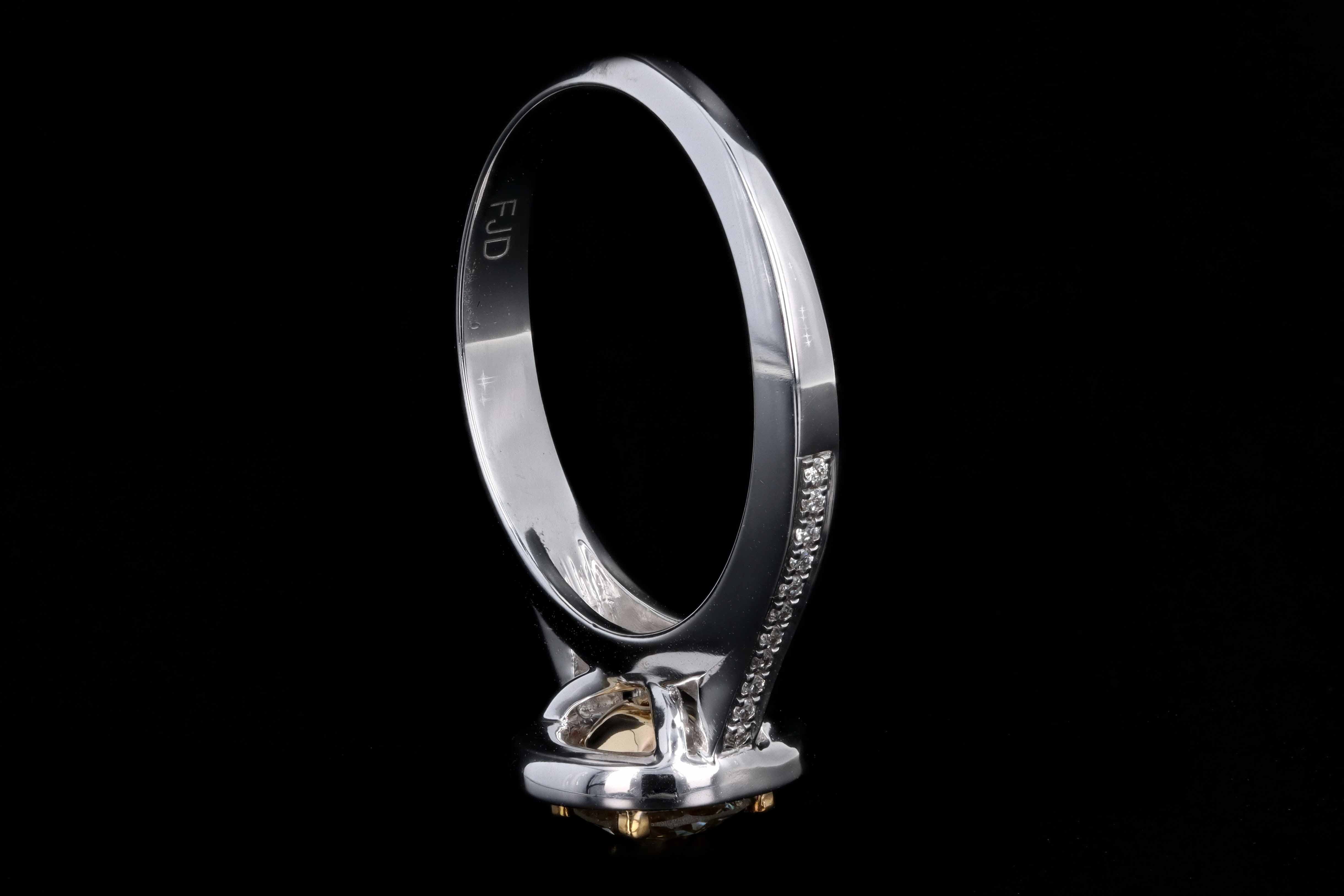New 14K White Gold .65 Carat Fancy Light Yellow Diamond Halo Ring - Queen May