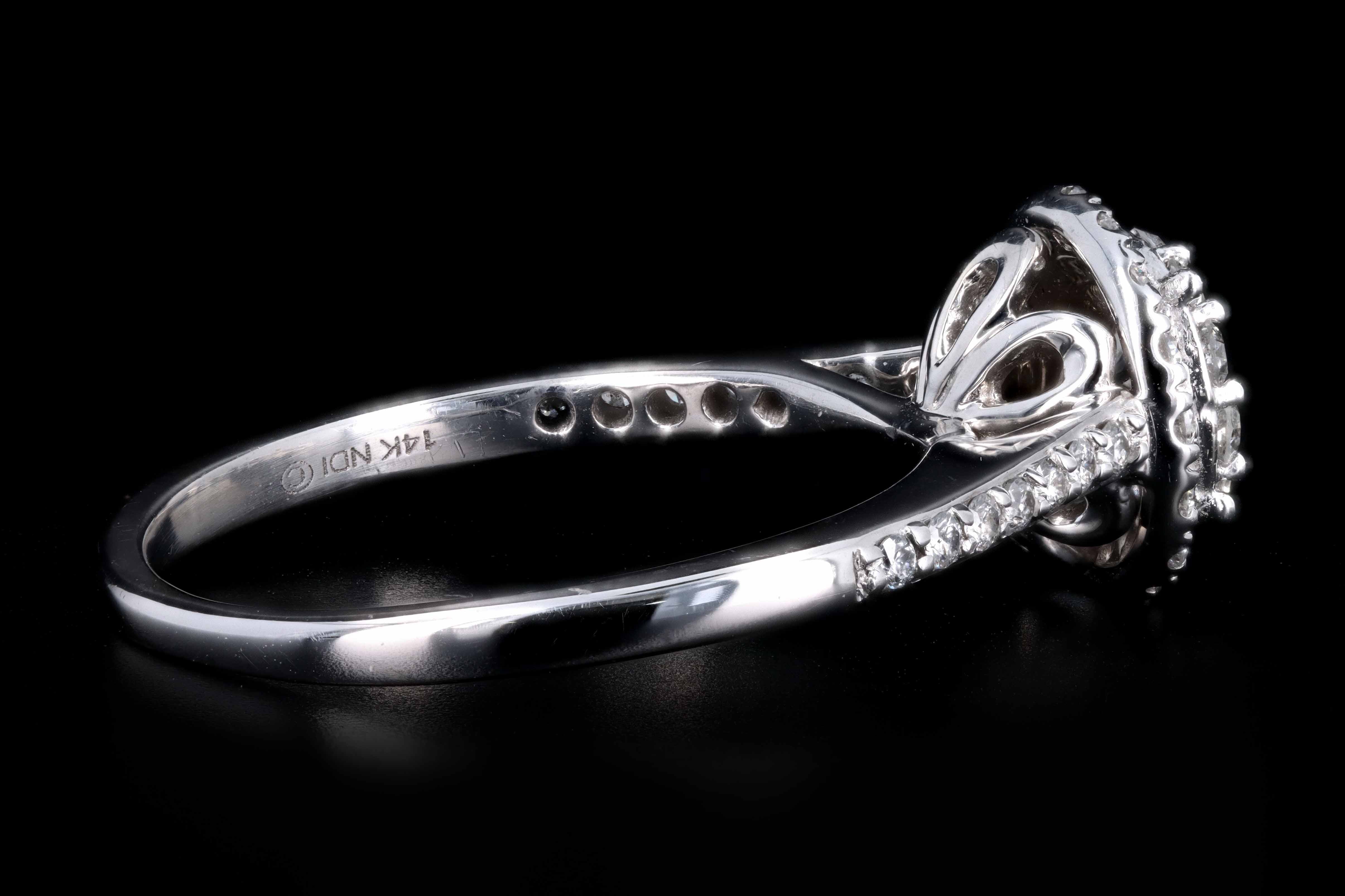 Modern 14K White Gold .30 CTR Round Brilliant Cut Diamond Halo Engagement Ring - Queen May