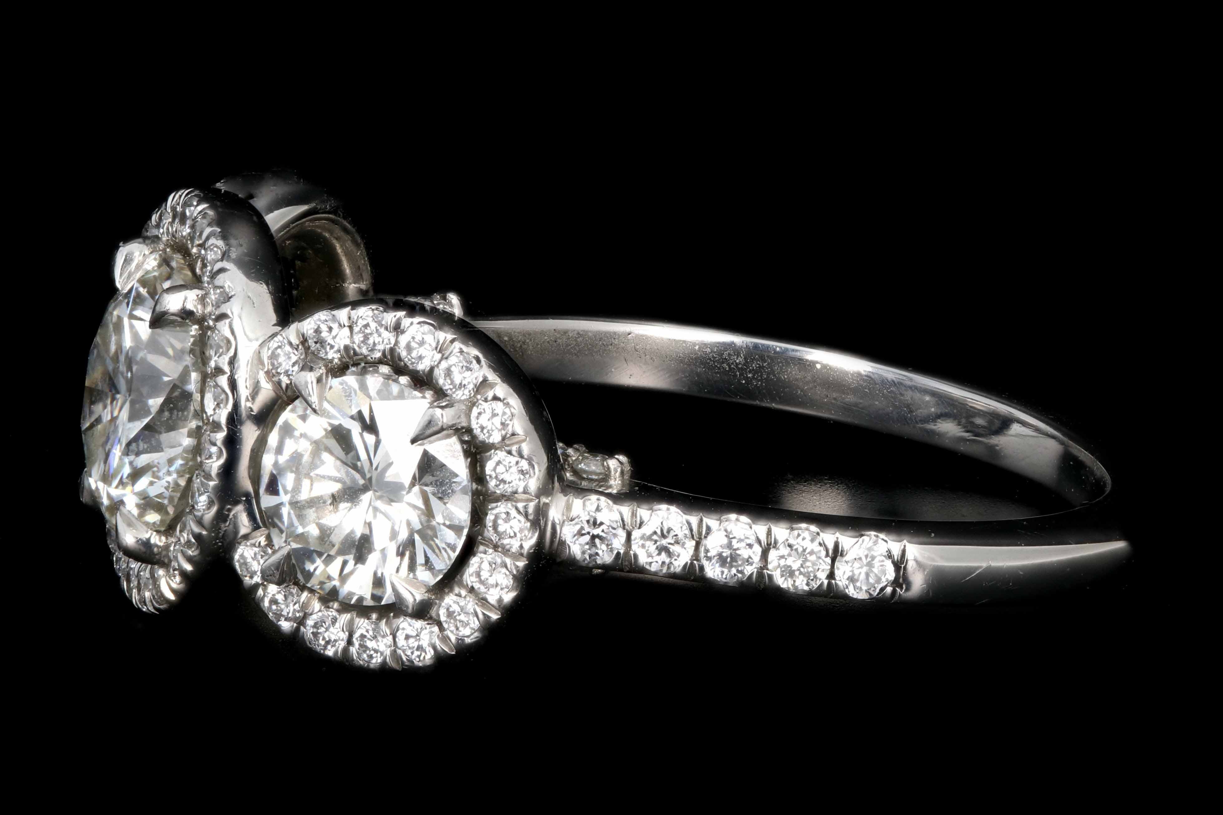 New Platinum 3 Stone 3.02 Carat Round Brilliant Cut Diamond Engagement Ring - Queen May
