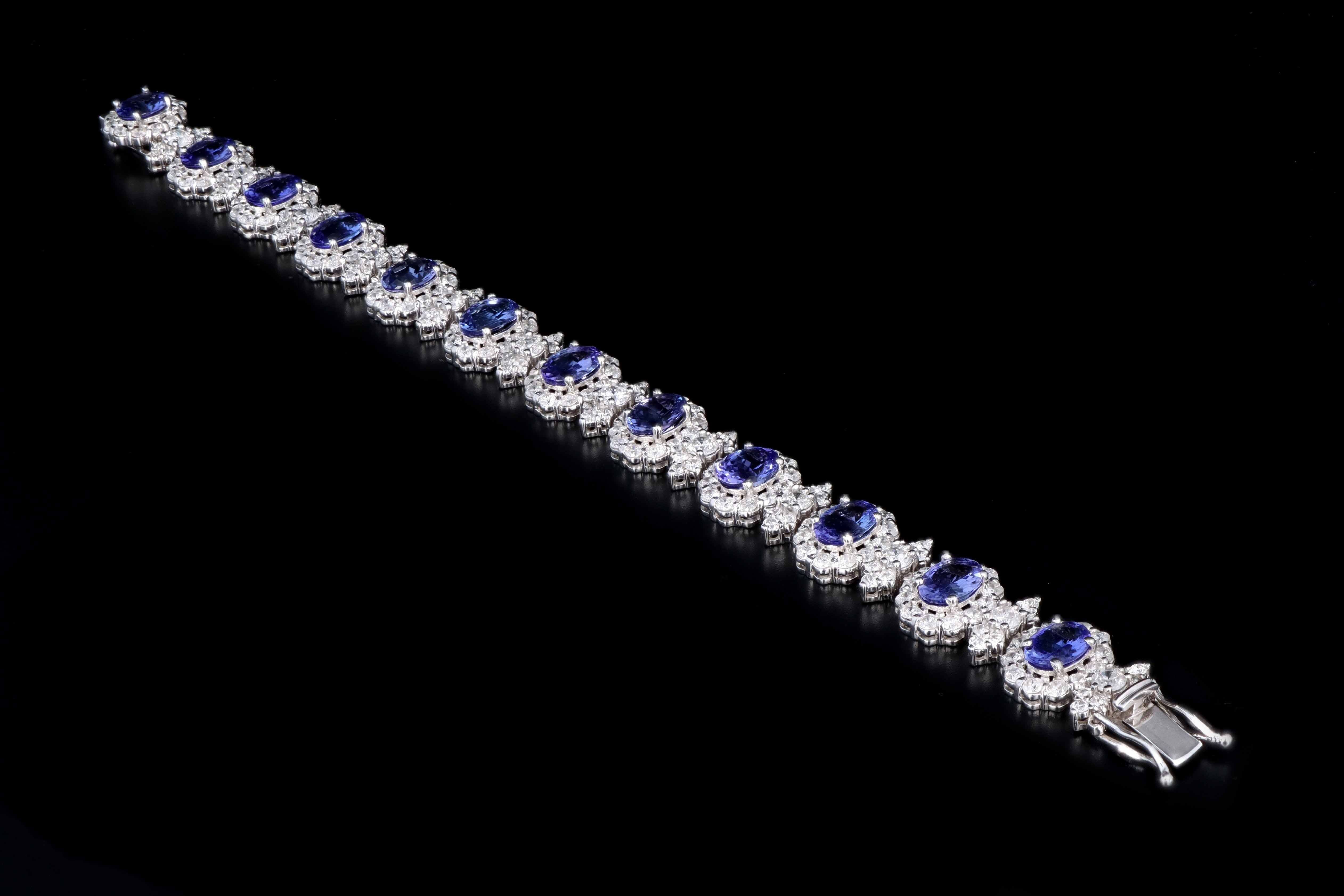 Modern 14K White Gold 12.40 Carat Tanzanite and 9.75 Carat Diamond Bracelet - Queen May