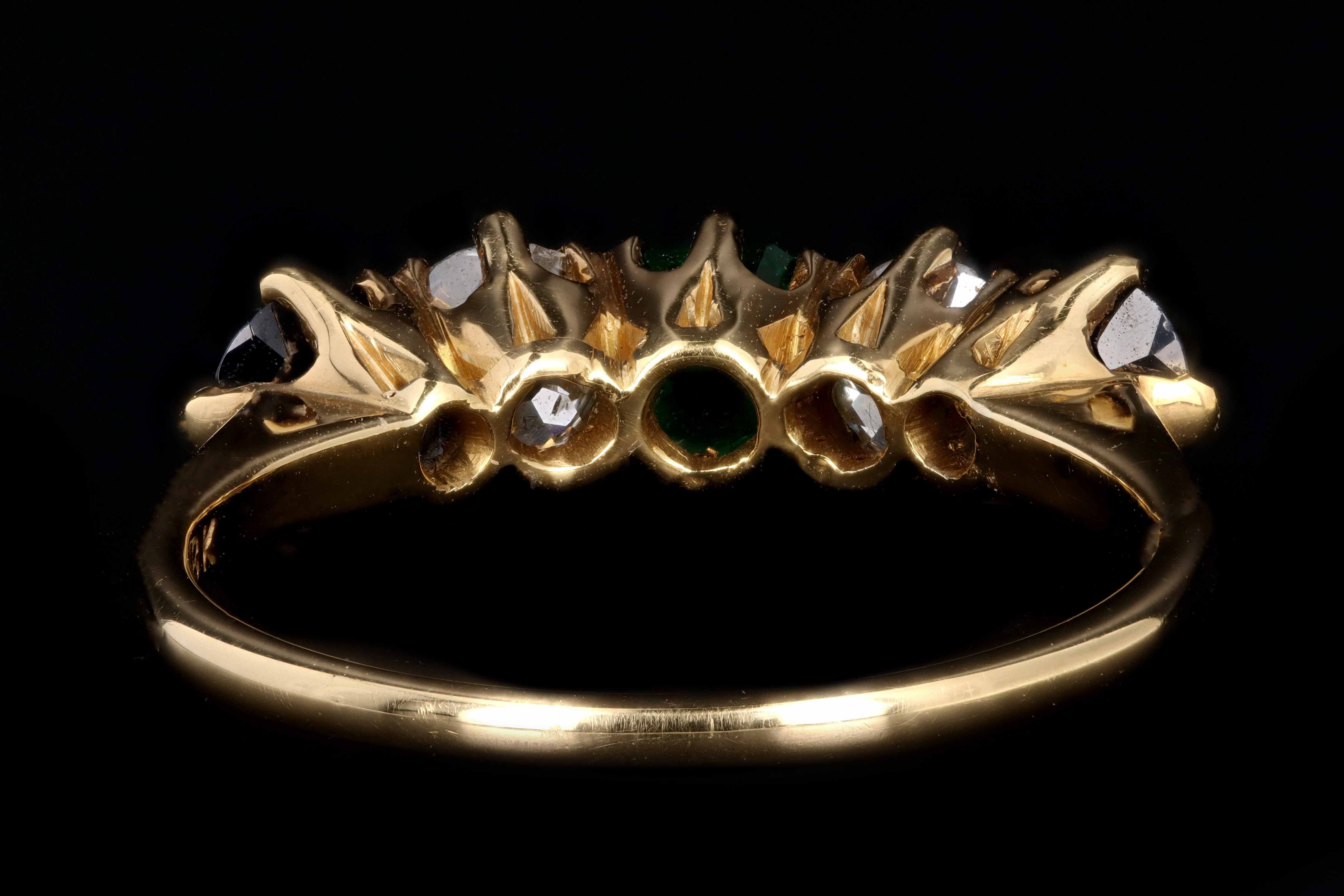 Victorian 18K Yellow Gold Diamond Sapphire & Emerald 5 Stone Half Band Size 7.25 - Queen May