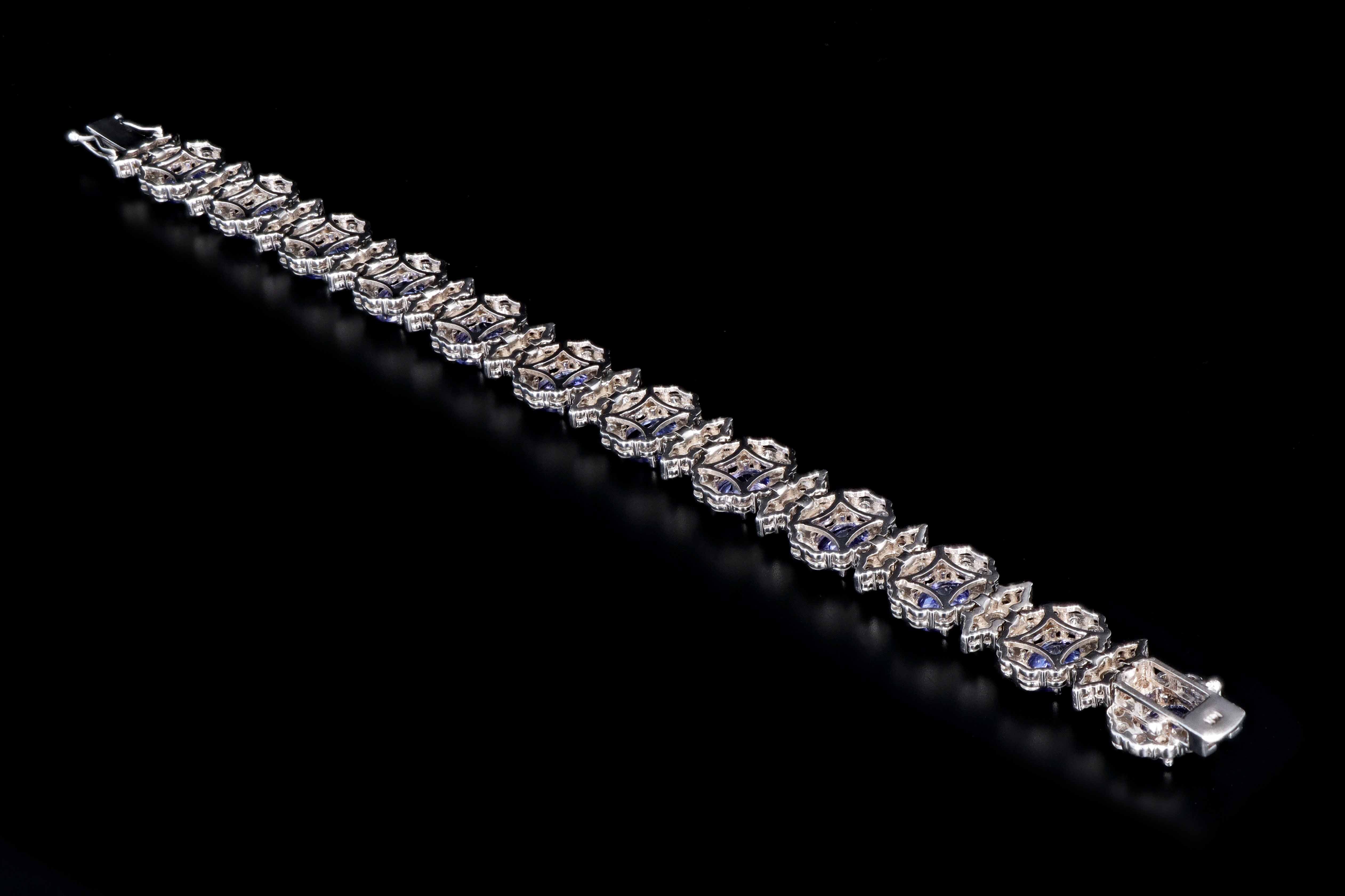 Modern 14K White Gold 12.40 Carat Tanzanite and 9.75 Carat Diamond Bracelet - Queen May