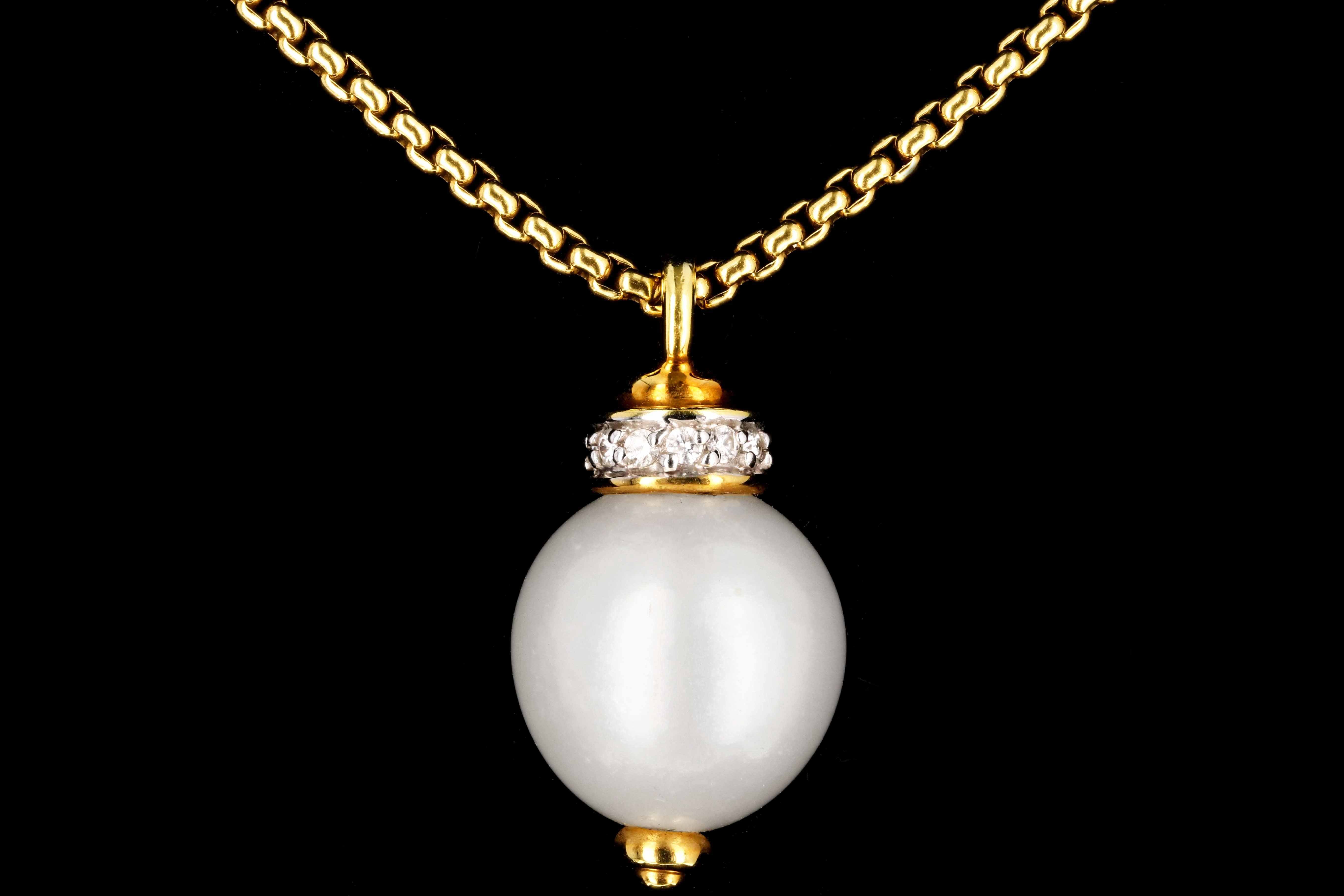 David Yurman 18K Gold Diamond & 12mm Pearl Pendant w/ Chain - Queen May
