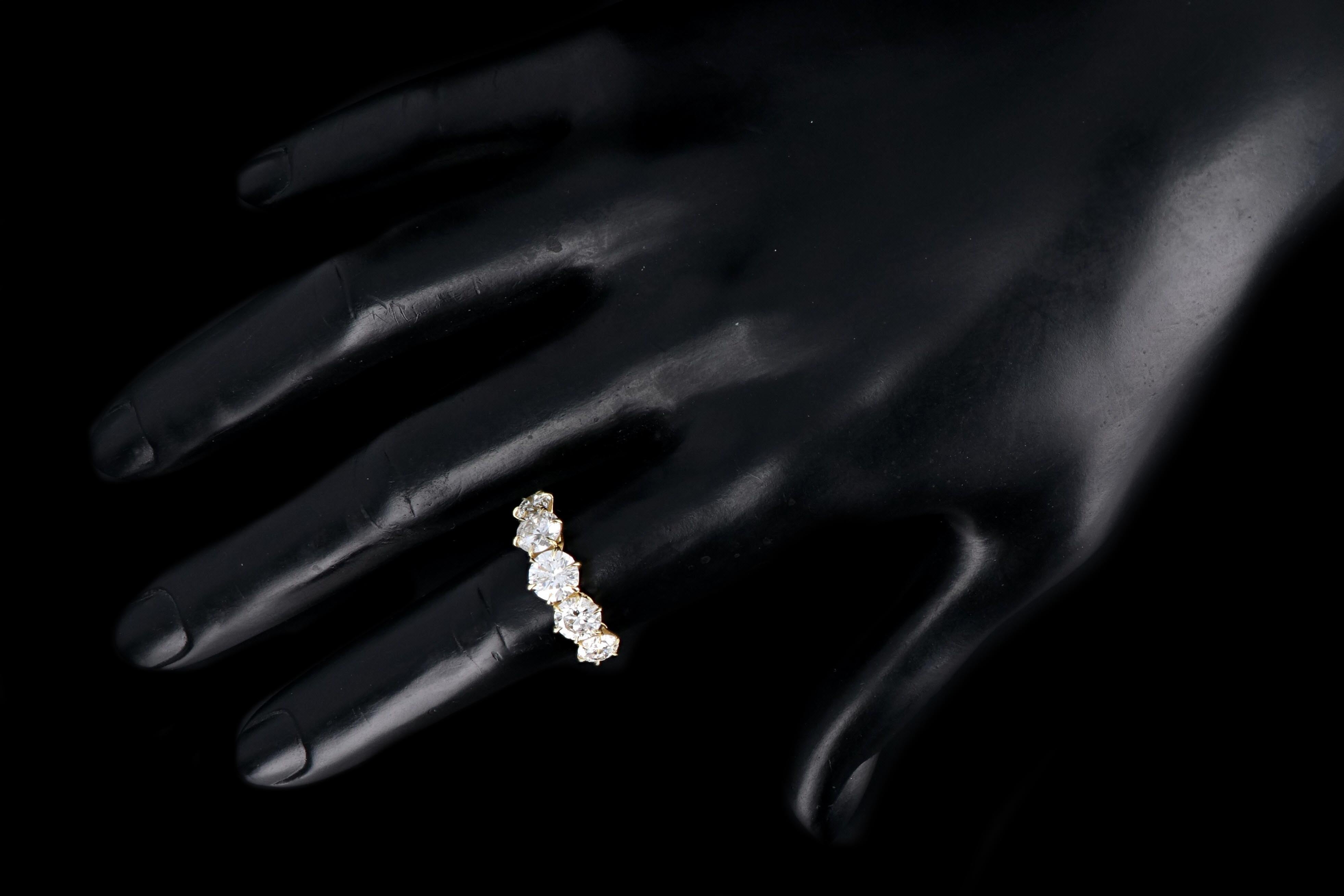 New 18K Yellow Gold 3 CTW 5 Stone Diamond Ring - Queen May