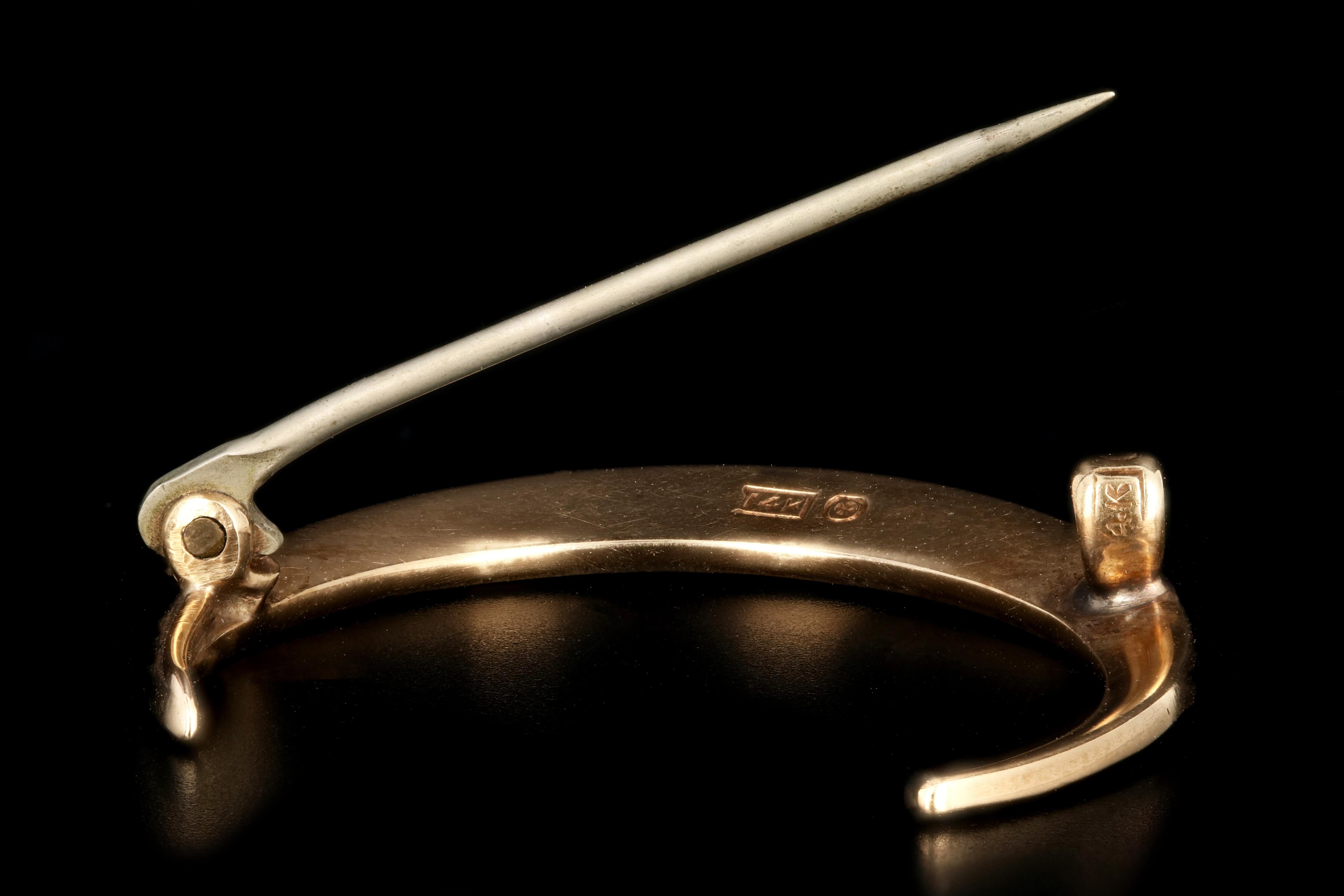 Victorian 14K Gold Crescent Moon Seed Pearl Pin Brooch c.1890's - Queen May