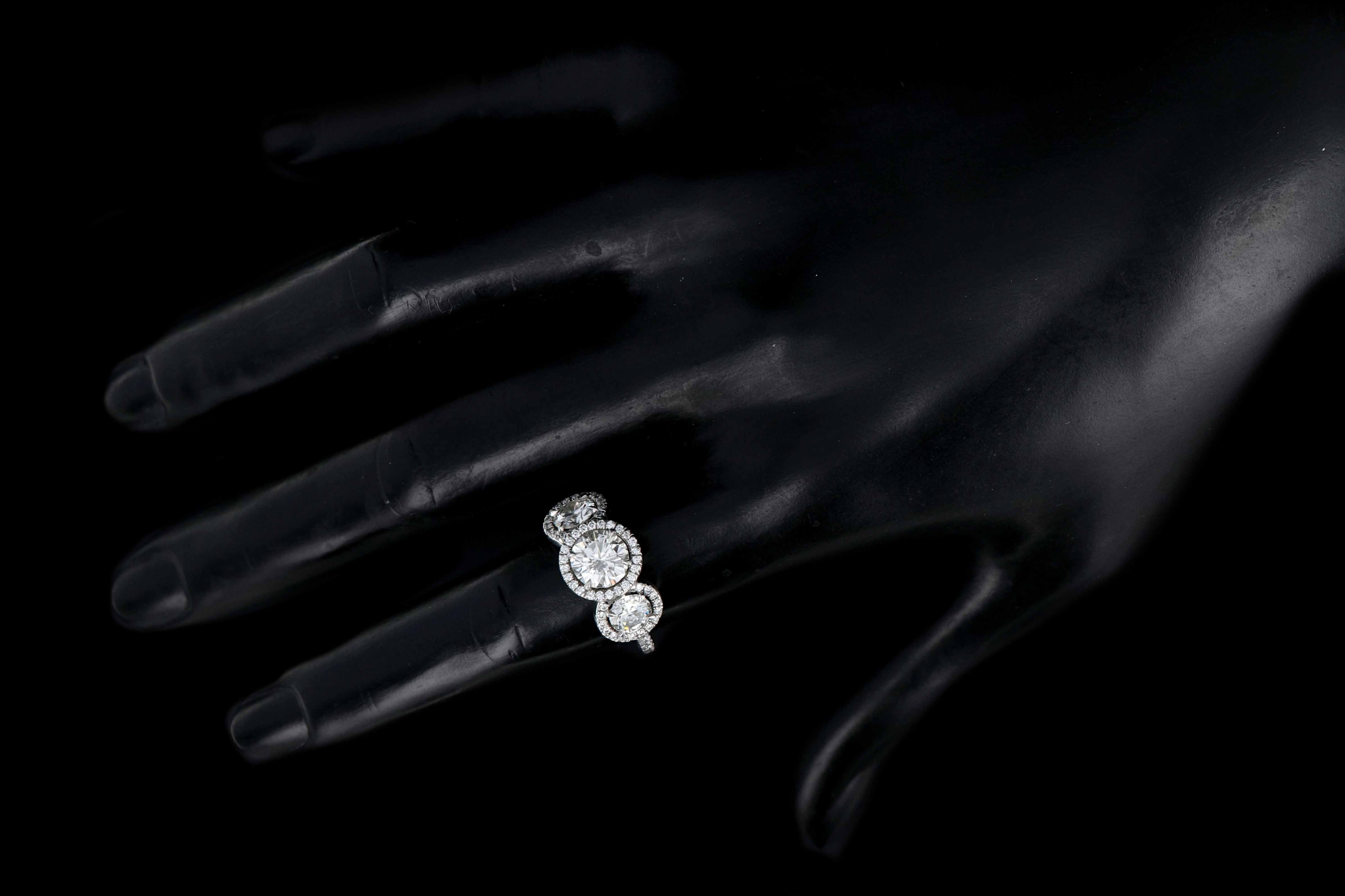 New Platinum 3 Stone 3.02 Carat Round Brilliant Cut Diamond Engagement Ring - Queen May