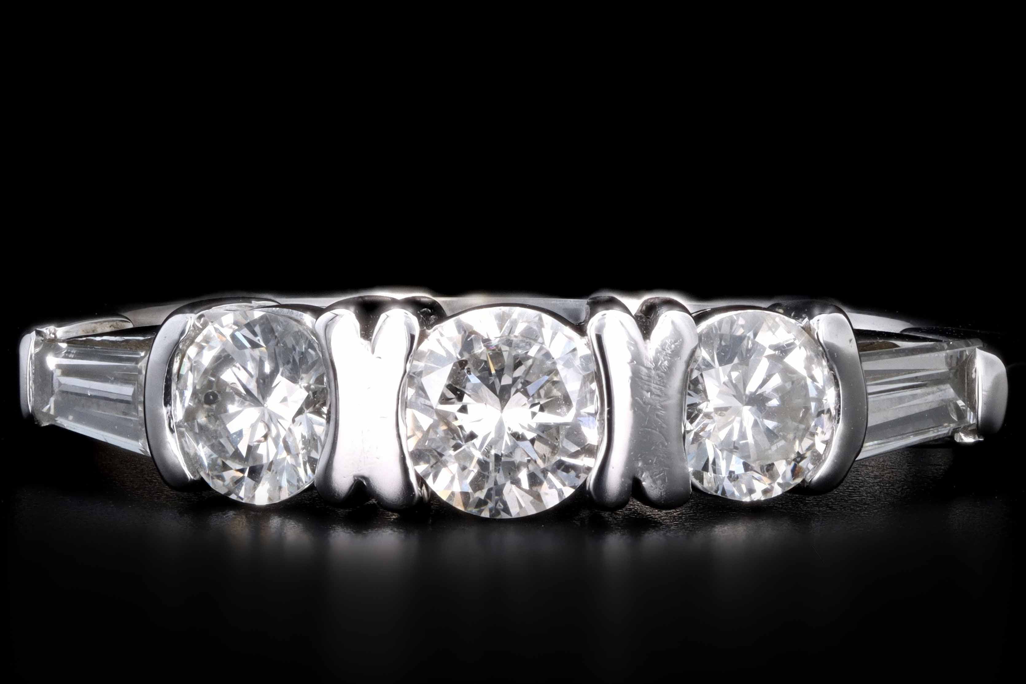 14K White Gold .75 CTW Round Brilliant and Tapered Baguette Cut Diamond Ring - Queen May