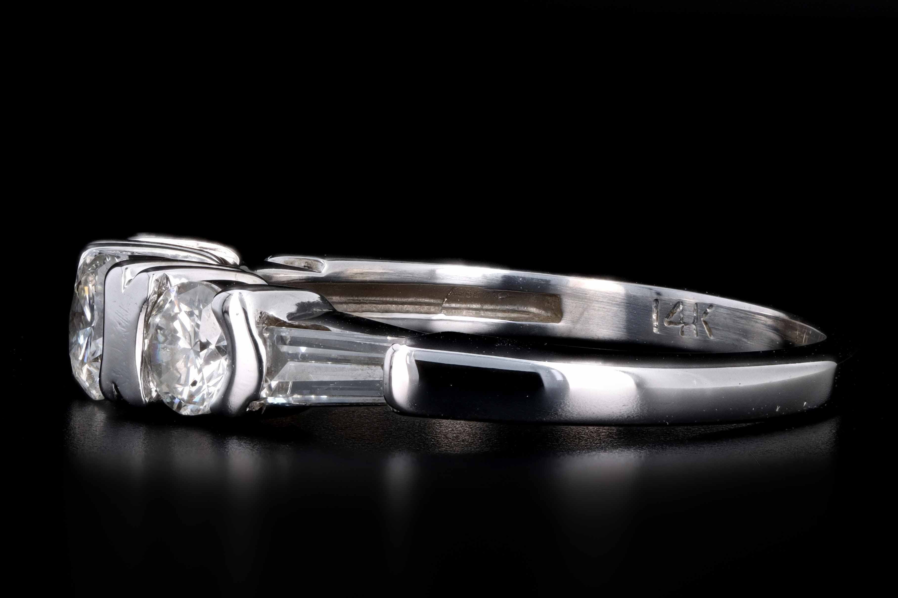 14K White Gold .75 CTW Round Brilliant and Tapered Baguette Cut Diamond Ring - Queen May