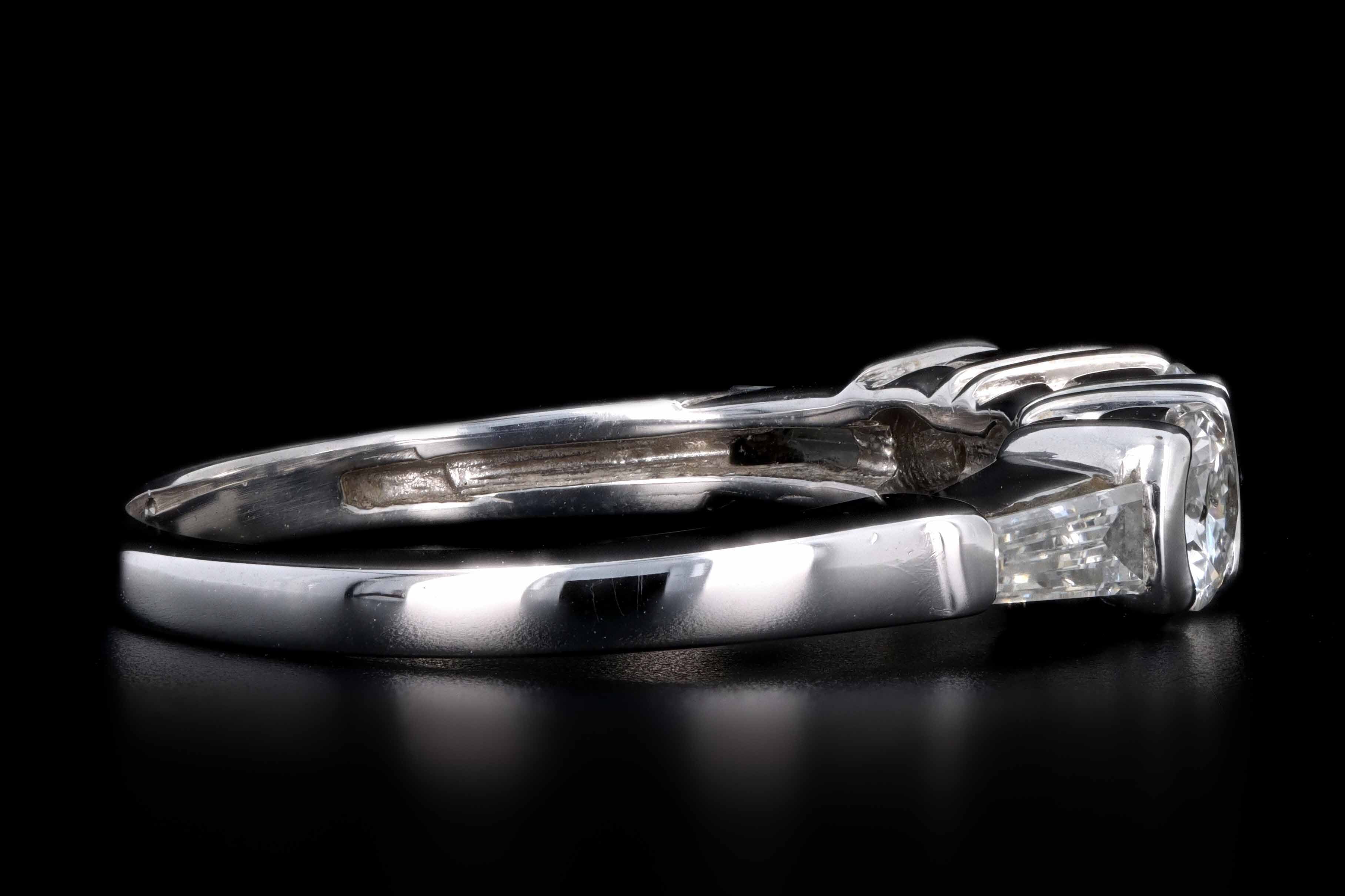 14K White Gold .75 CTW Round Brilliant and Tapered Baguette Cut Diamond Ring - Queen May