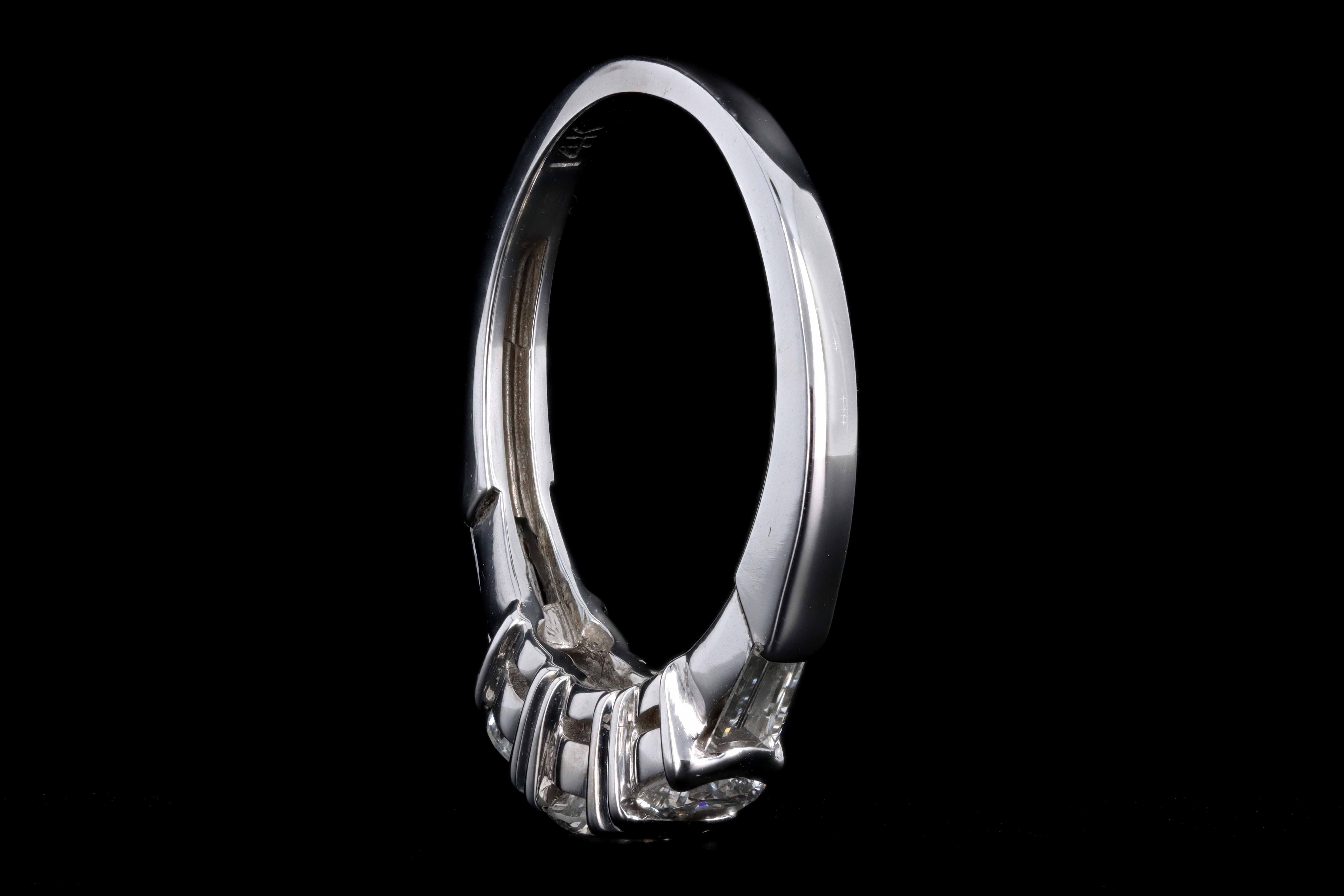 14K White Gold .75 CTW Round Brilliant and Tapered Baguette Cut Diamond Ring - Queen May